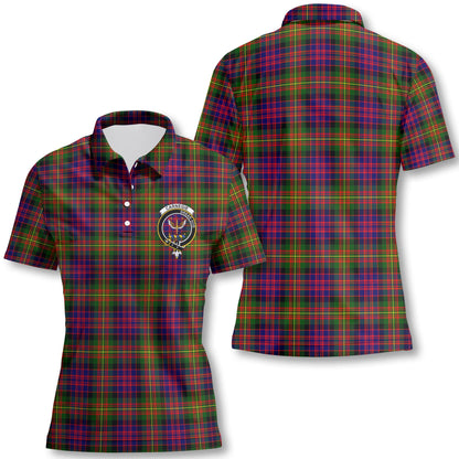 Clan Carnegie Tartan Women Polo Shirt Crest And Plaid Basic Style