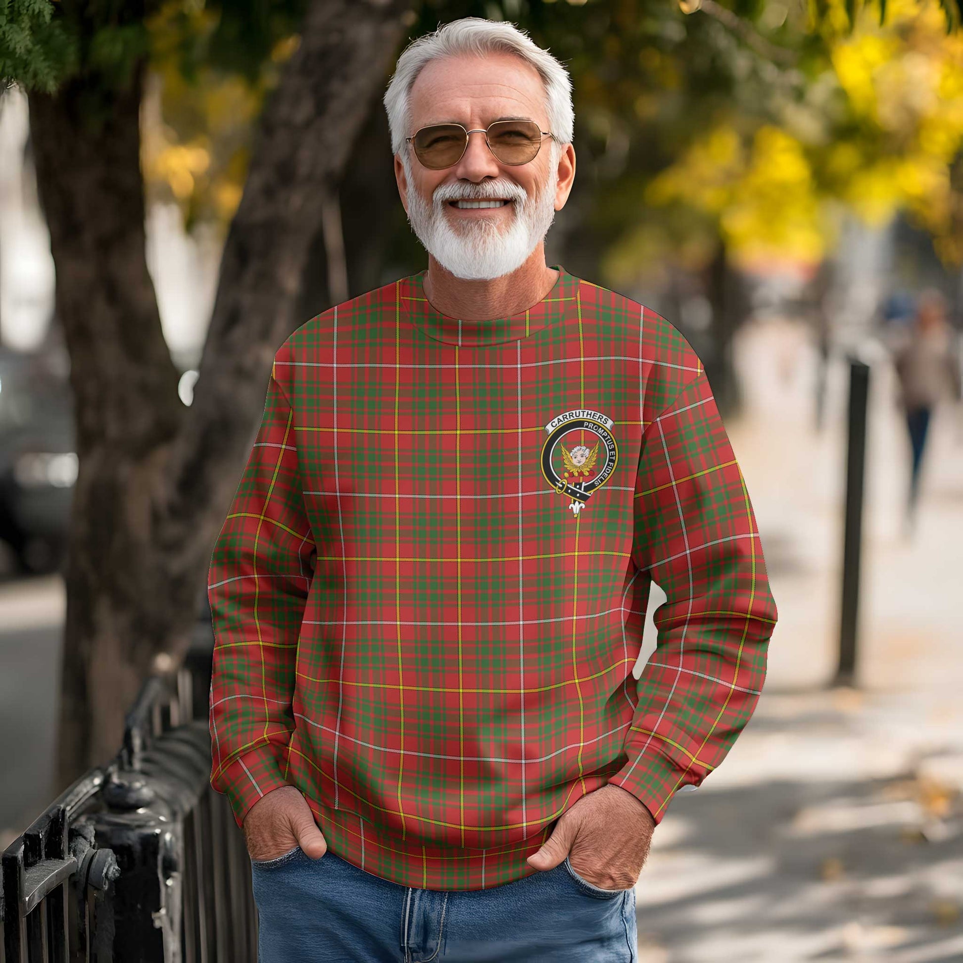 Clan Carruthers Tartan Men Sweatshirt Crest And Plaid Basic Style