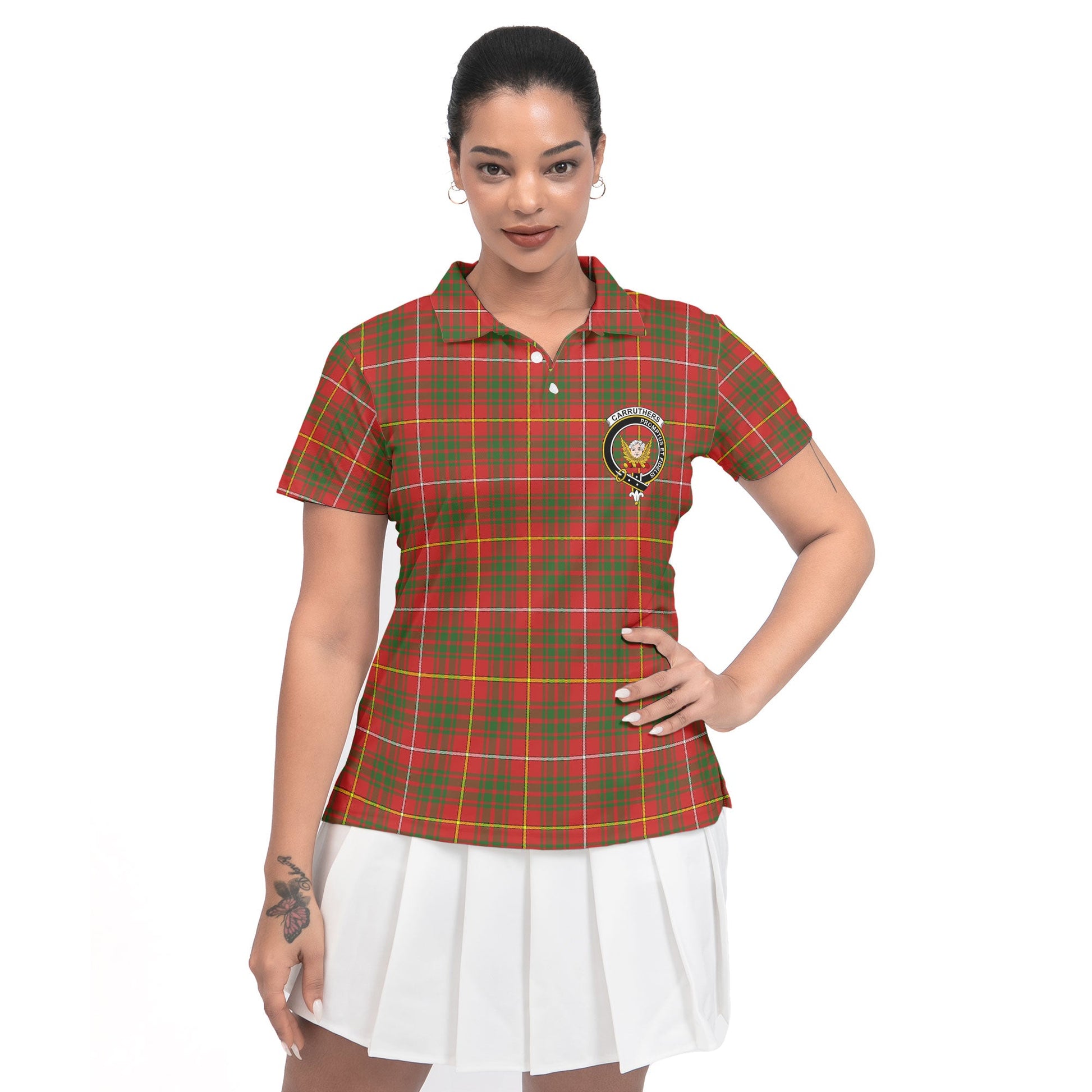 Clan Carruthers Tartan Women Polo Shirt Crest And Plaid Basic Style