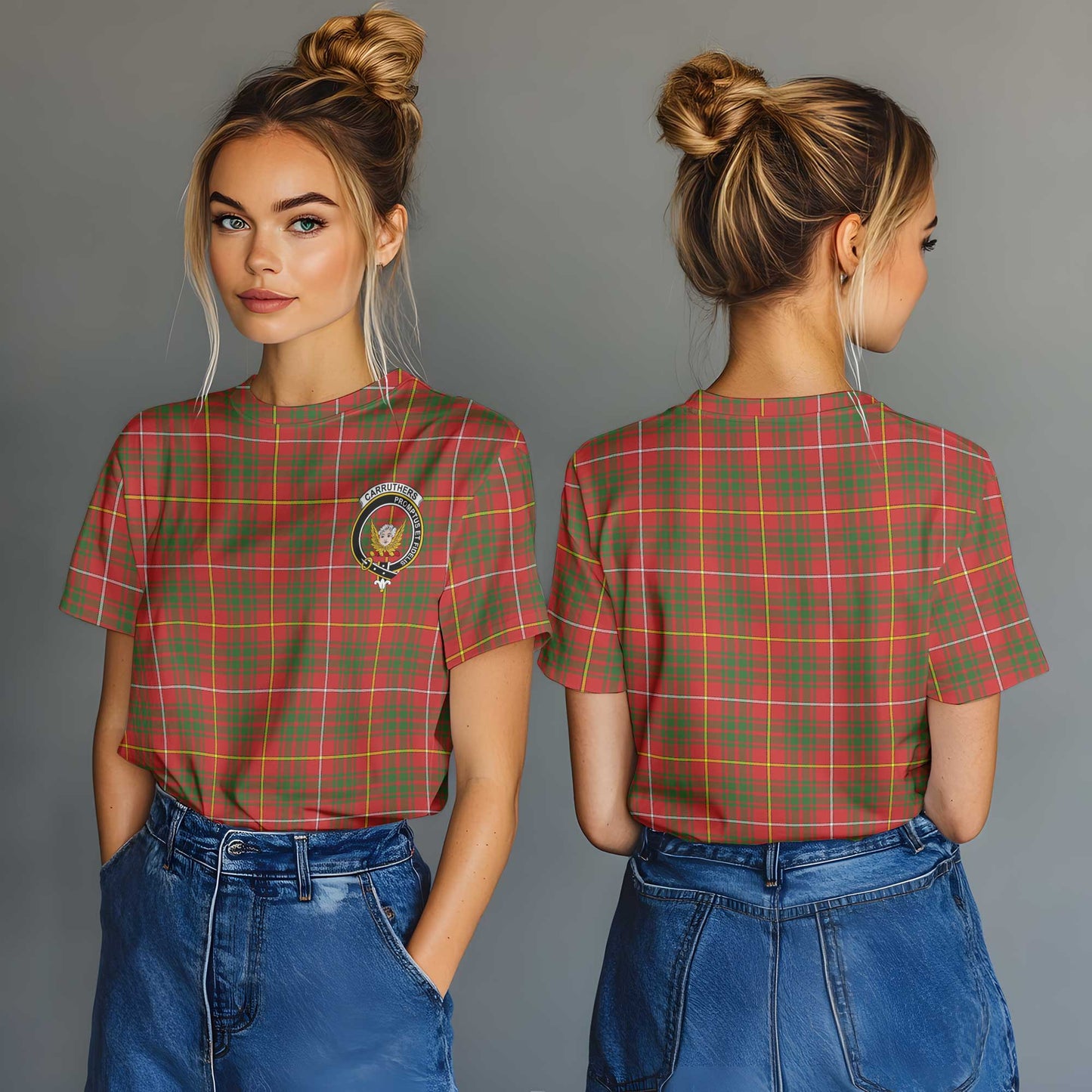 Clan Carruthers Tartan Women T Shirt Crest And Plaid Basic Style