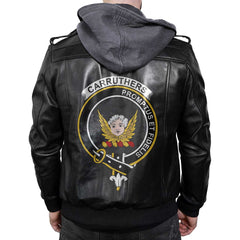 Clan Carruthers Tartan Zip Leather Jacket Crest And Plaid Basic Style