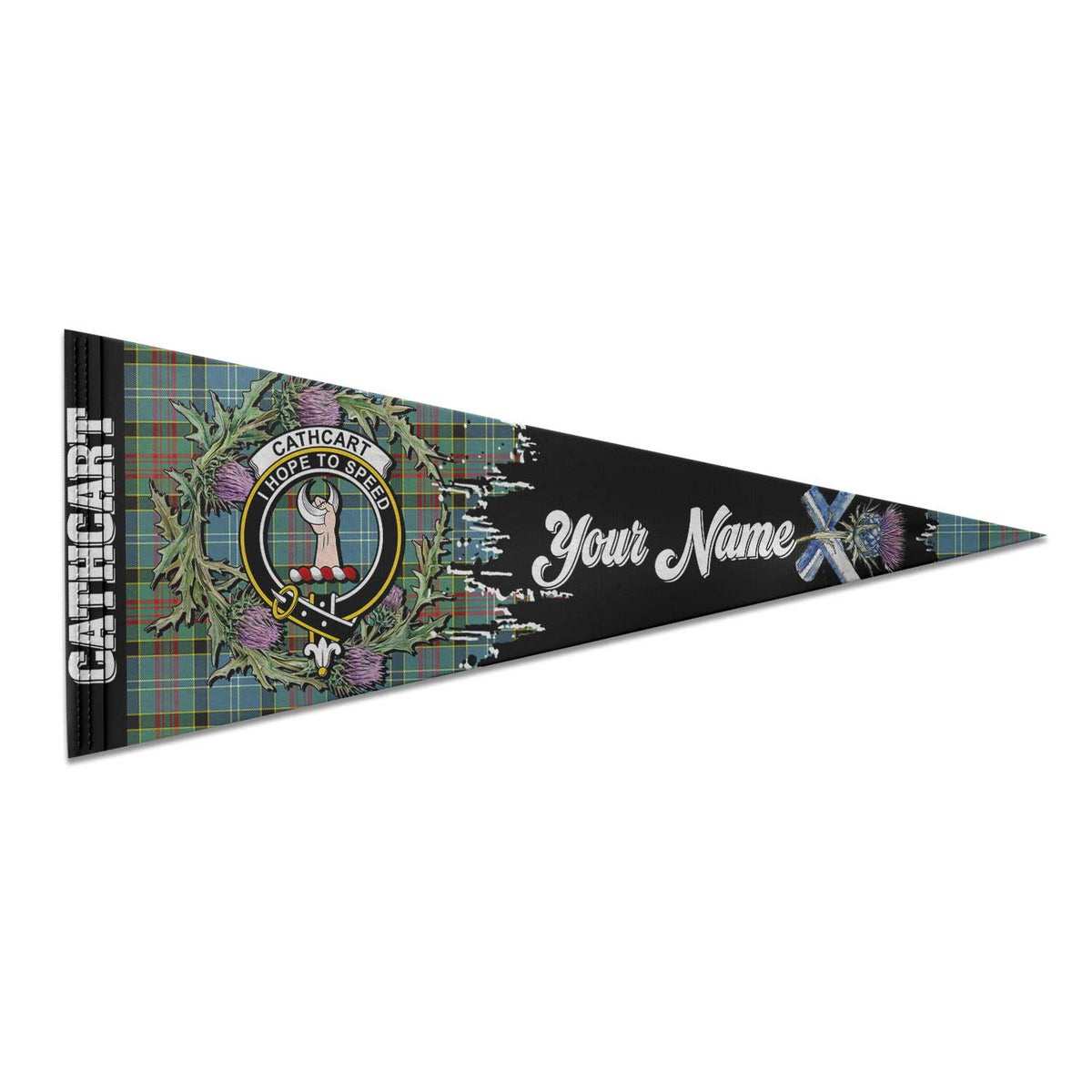 Clan Cathcart Tartan Felt Pennant Crest And Plaid Basic Style