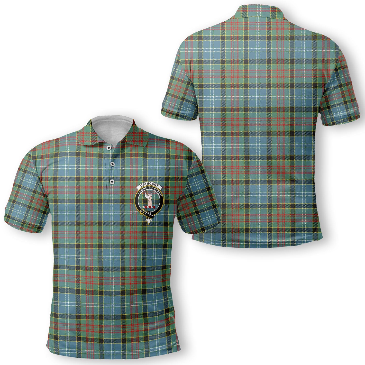 Clan Cathcart Tartan Golf Men Polo Shirt Crest And Plaid Basic Style