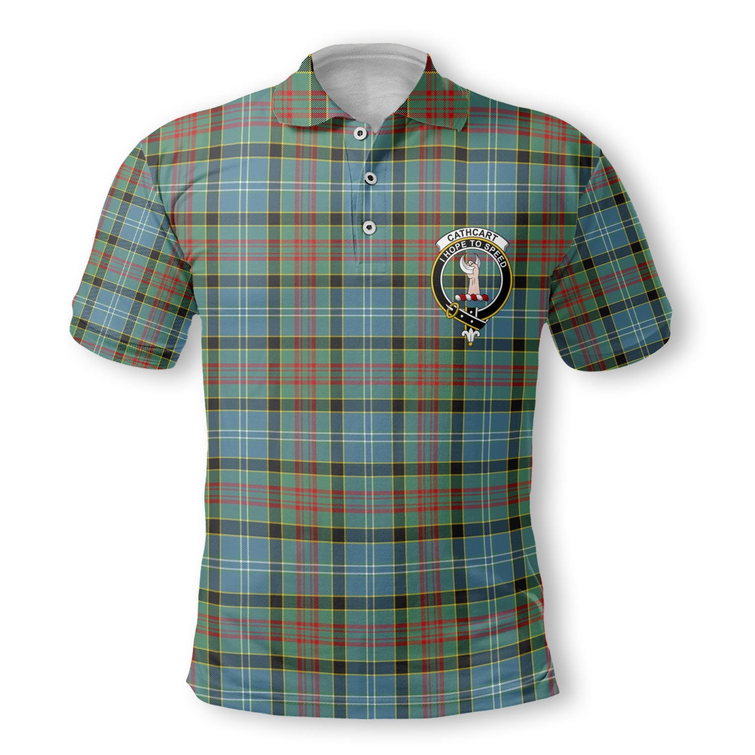 Clan Cathcart Tartan Golf Men Polo Shirt Crest And Plaid Basic Style