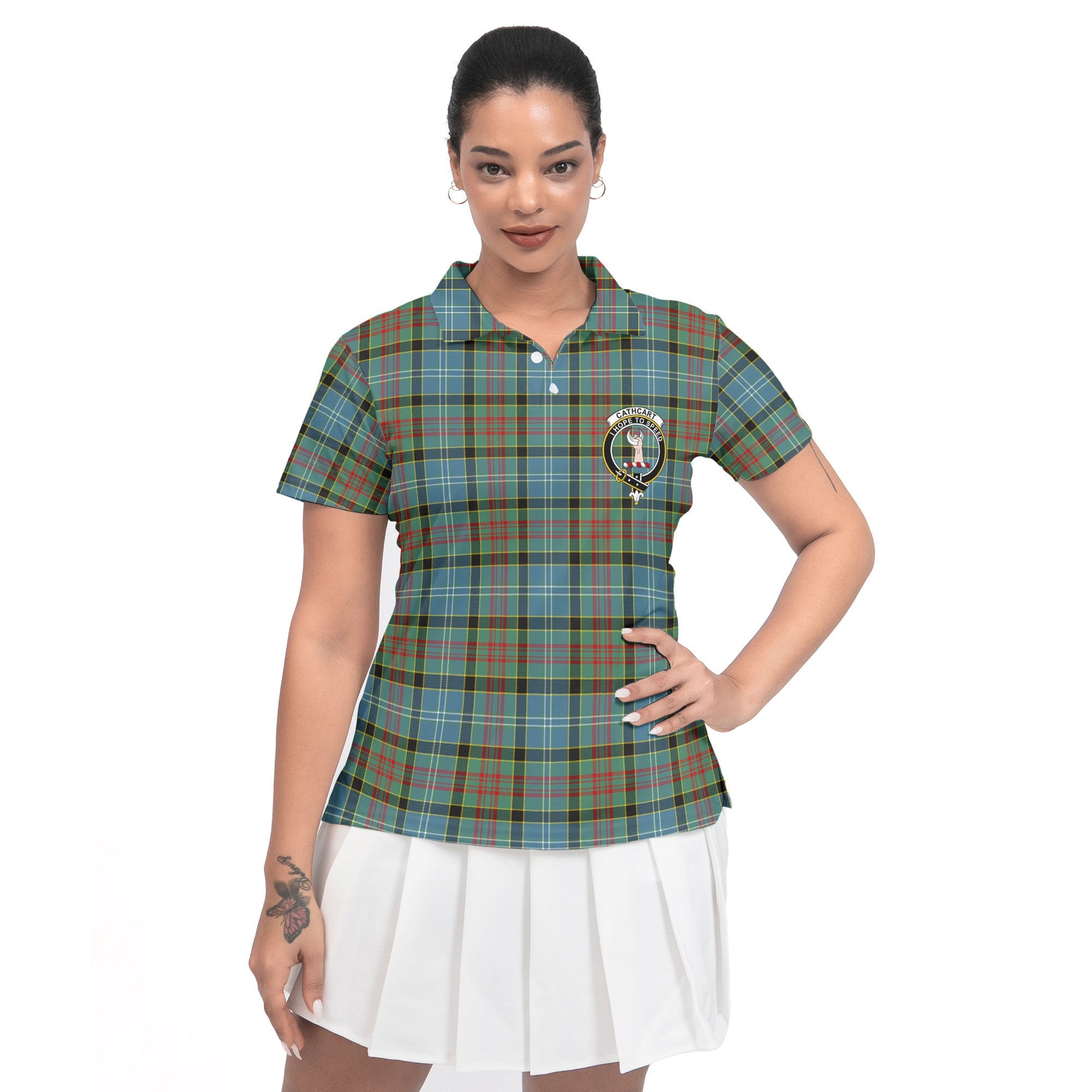 Clan Cathcart Tartan Women Polo Shirt Crest And Plaid Basic Style