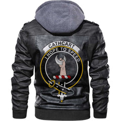 Clan Cathcart Tartan Zip Leather Jacket Crest And Plaid Basic Style