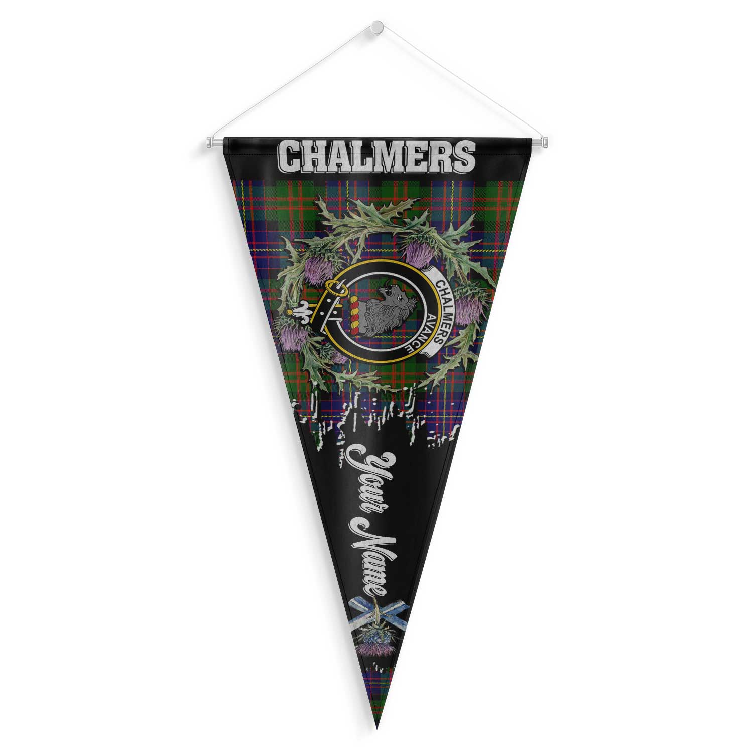 Clan Chalmers Tartan Felt Pennant Crest And Plaid Basic Style