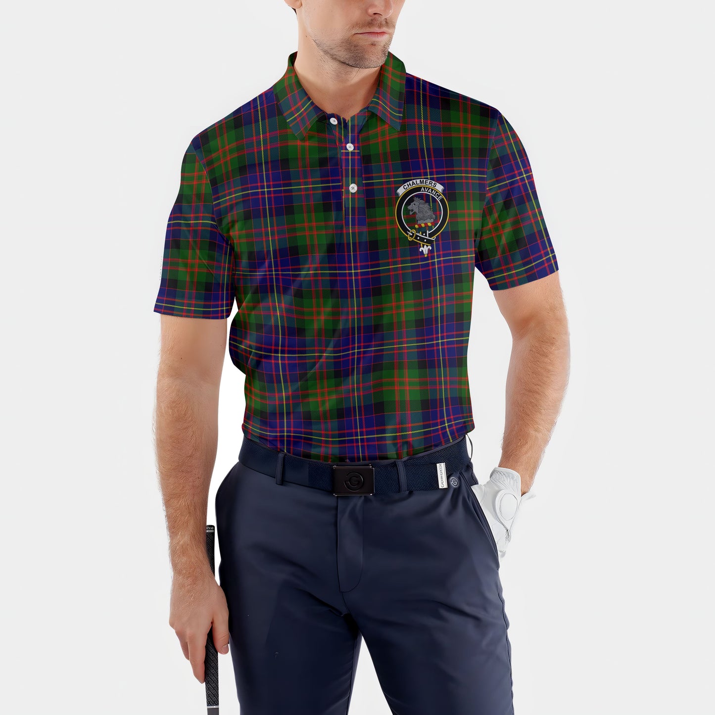 Clan Chalmers Tartan Golf Men Polo Shirt Crest And Plaid Basic Style