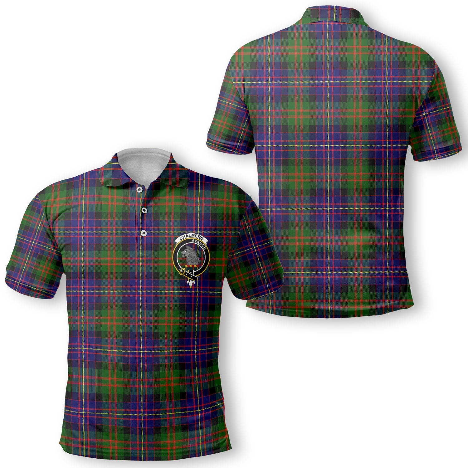 Clan Chalmers Tartan Golf Men Polo Shirt Crest And Plaid Basic Style