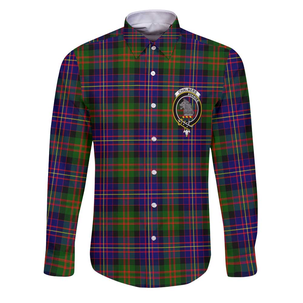 Clan Chalmers Tartan Long Sleeve Button Shirt Crest And Plaid Basic Style