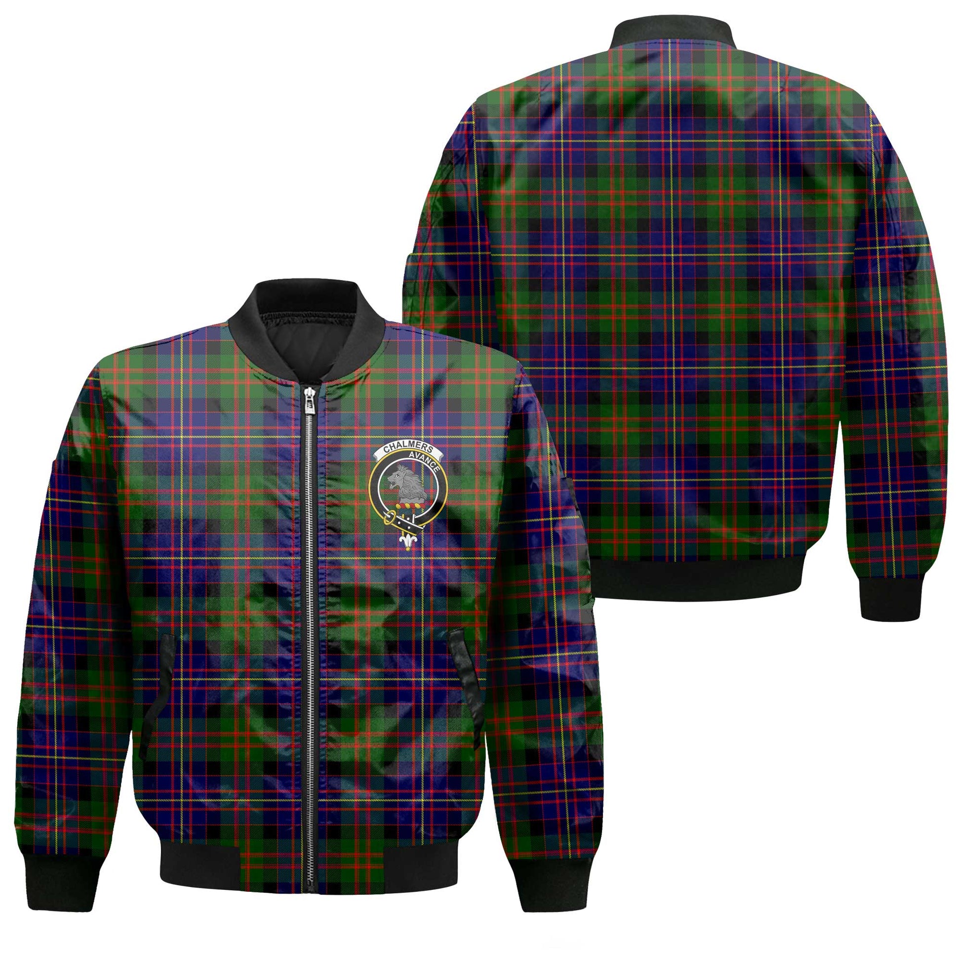 Clan Chalmers Tartan Men Bomber Jacket Crest And Plaid Basic Style