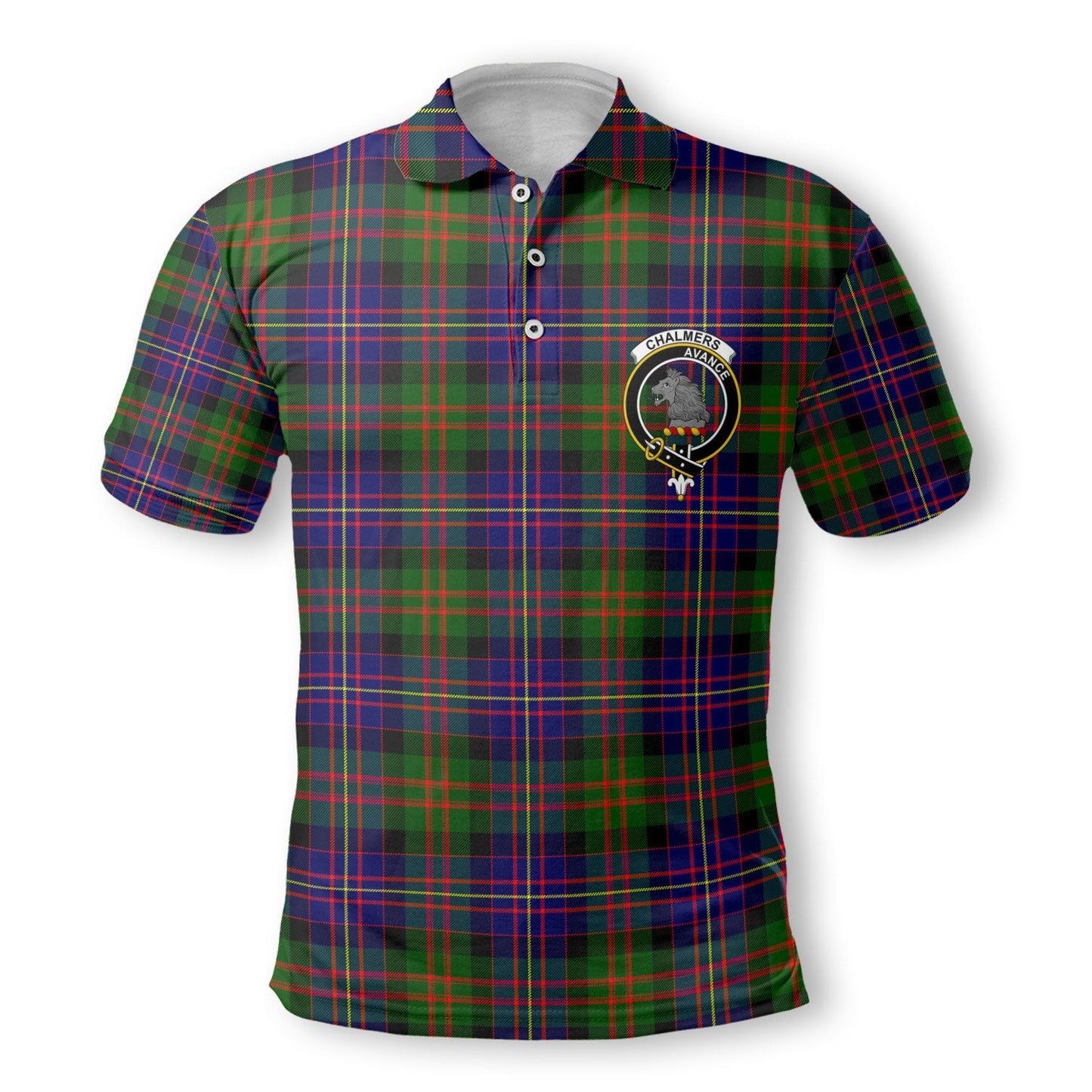 Clan Chalmers Tartan Men Polo Shirt Crest And Plaid Basic Style