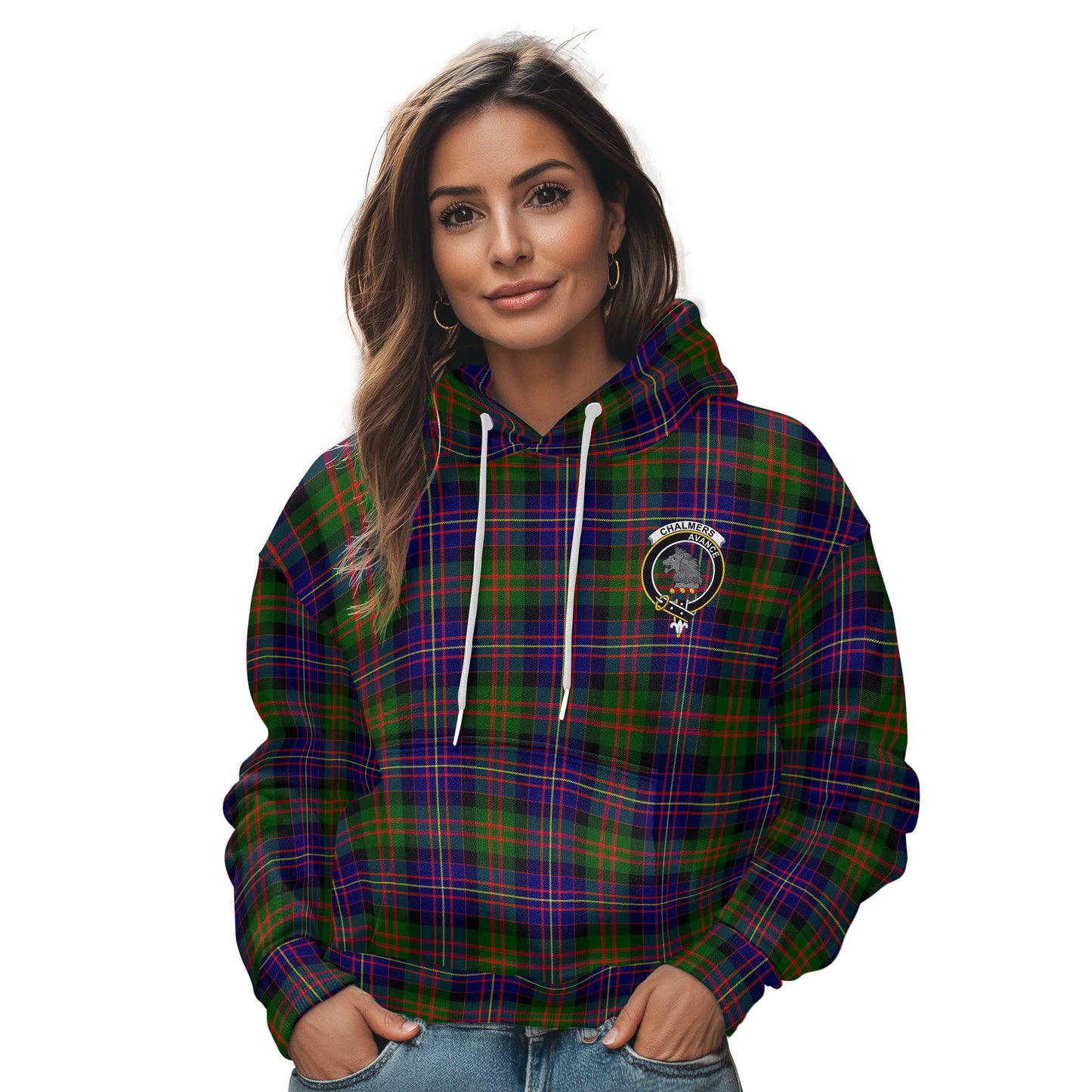 Clan Chalmers Tartan Women Hoodie Crest And Plaid Basic Style