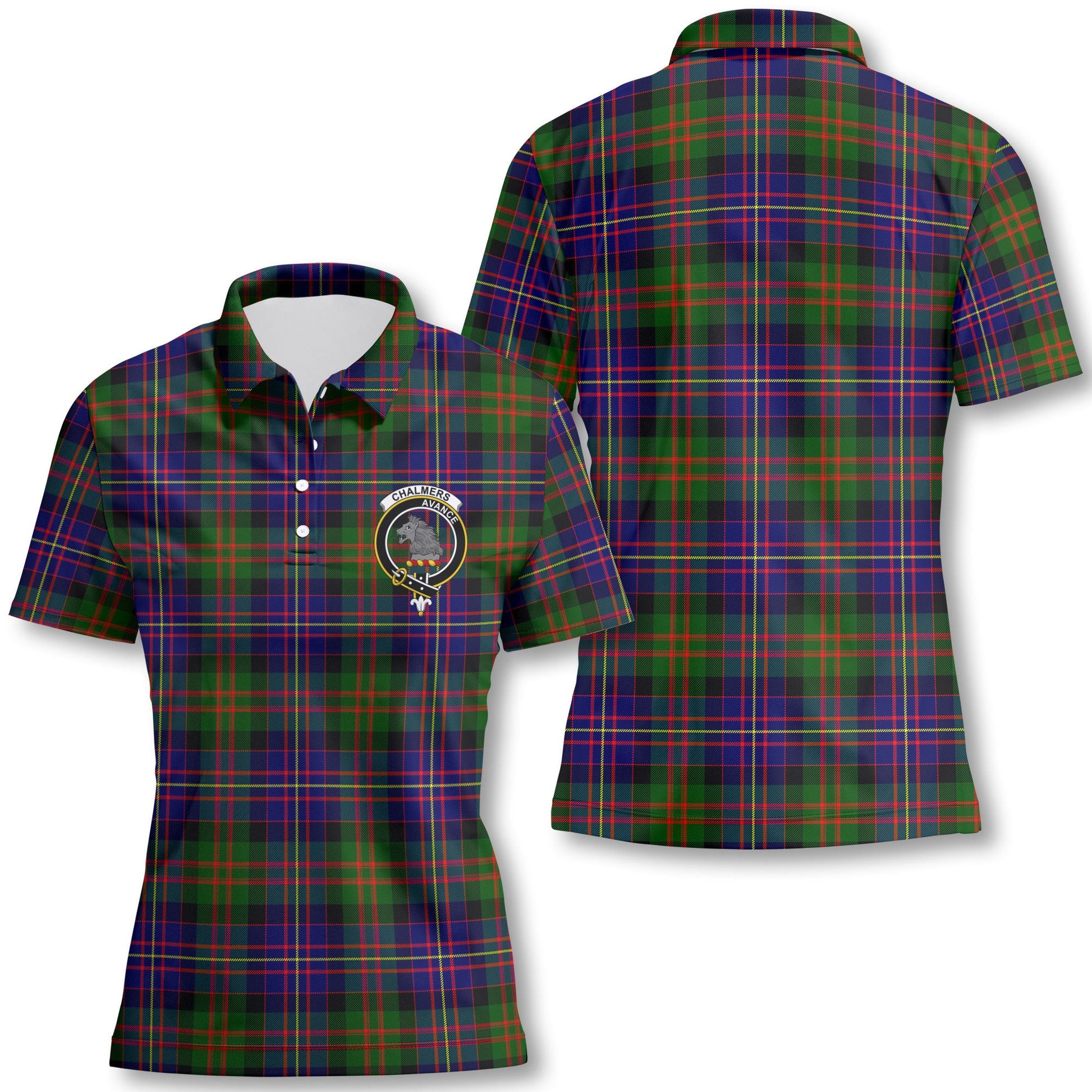 Clan Chalmers Tartan Women Polo Shirt Crest And Plaid Basic Style