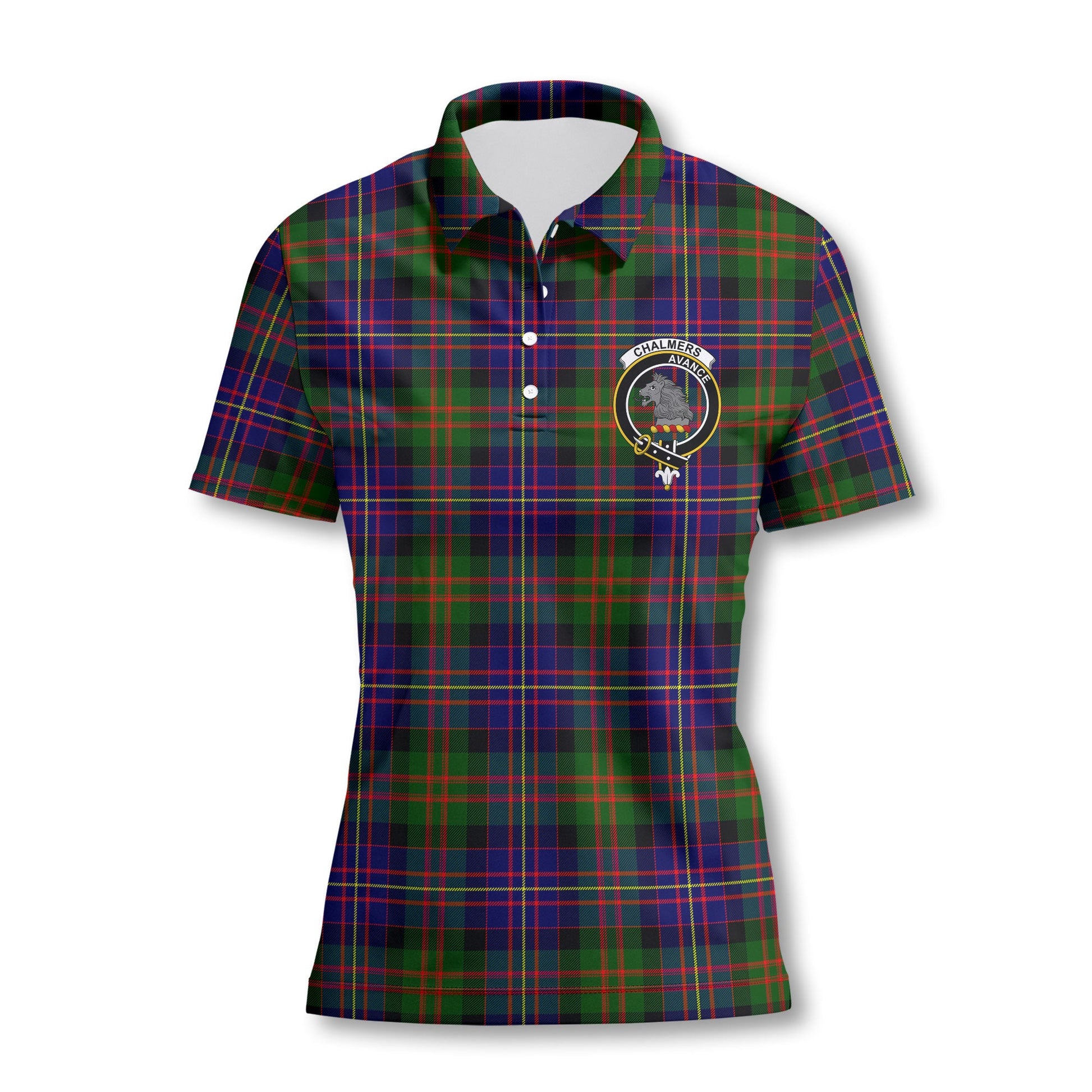 Clan Chalmers Tartan Women Polo Shirt Crest And Plaid Basic Style