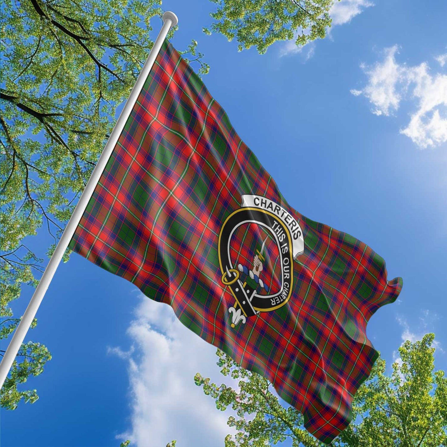 Clan Charteris Earl Of Wemyss Tartan Flag 1 Crest And Plaid Basic Style Tartan House Flag Crest And Plaid Basic Style