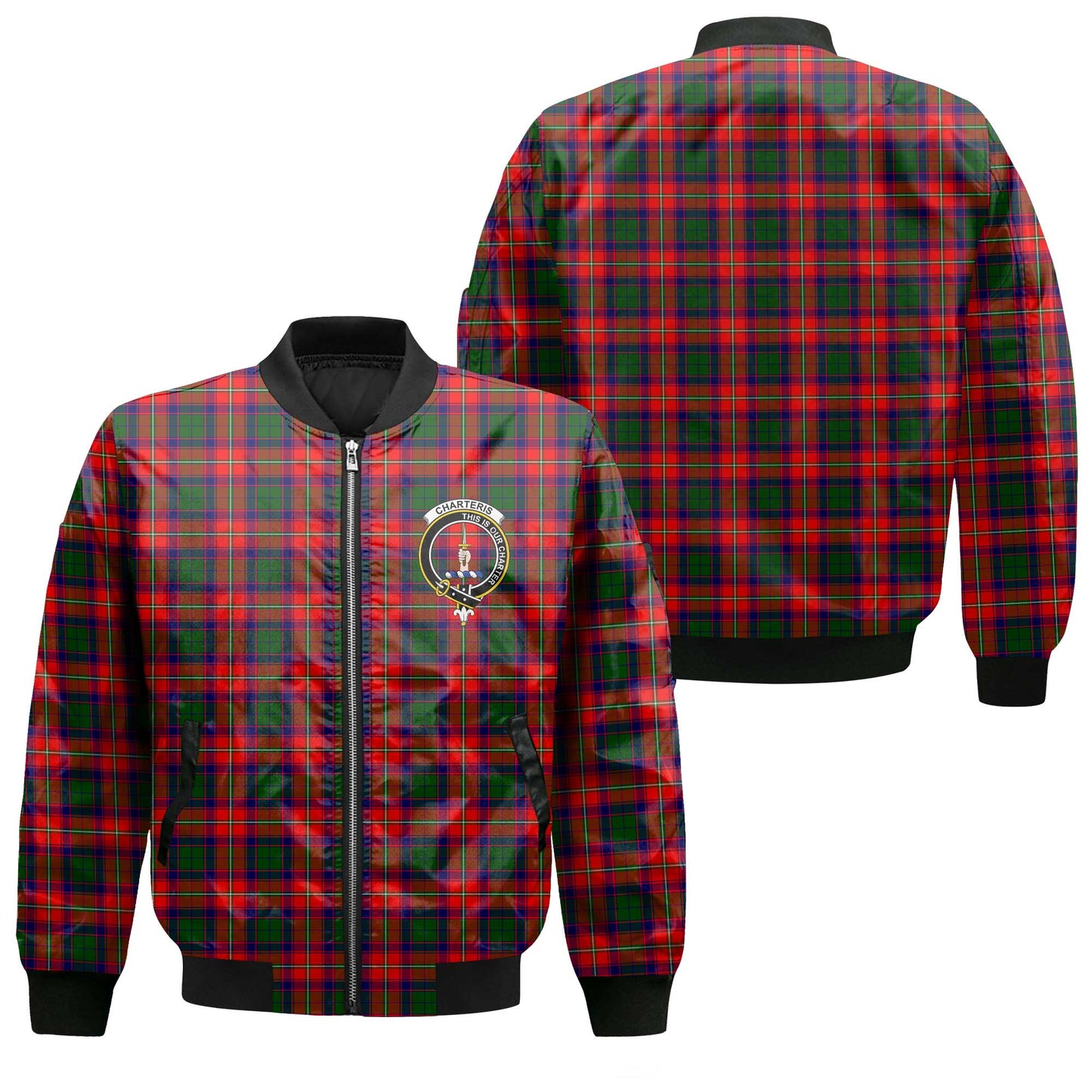 Clan Charteris Tartan Men Bomber Jacket Crest And Plaid Basic Style