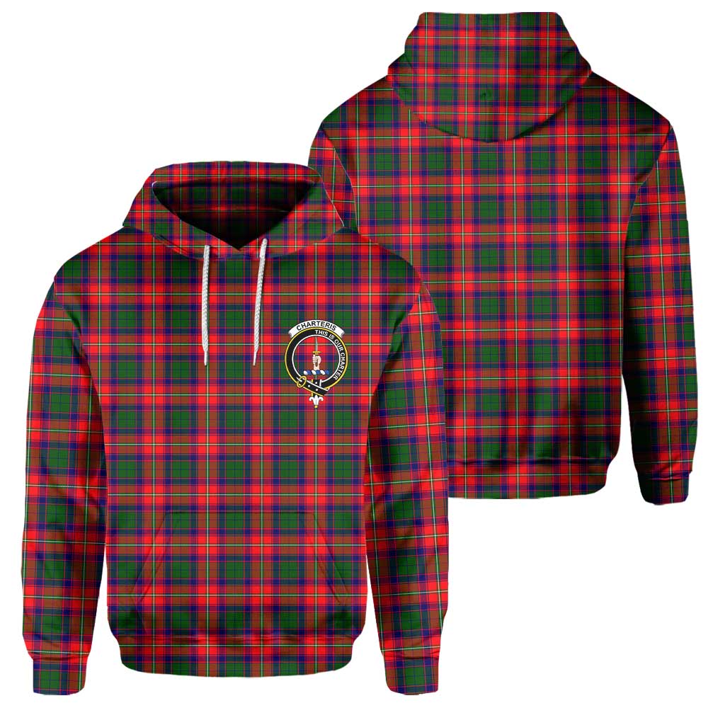 Clan Charteris Tartan Men Hoodie Crest And Plaid Basic Style