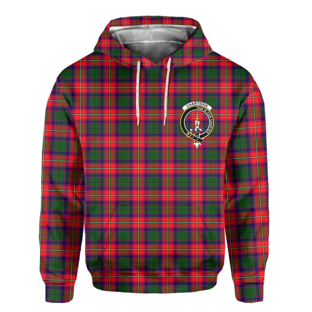 Clan Charteris Tartan Men Hoodie Crest And Plaid Basic Style