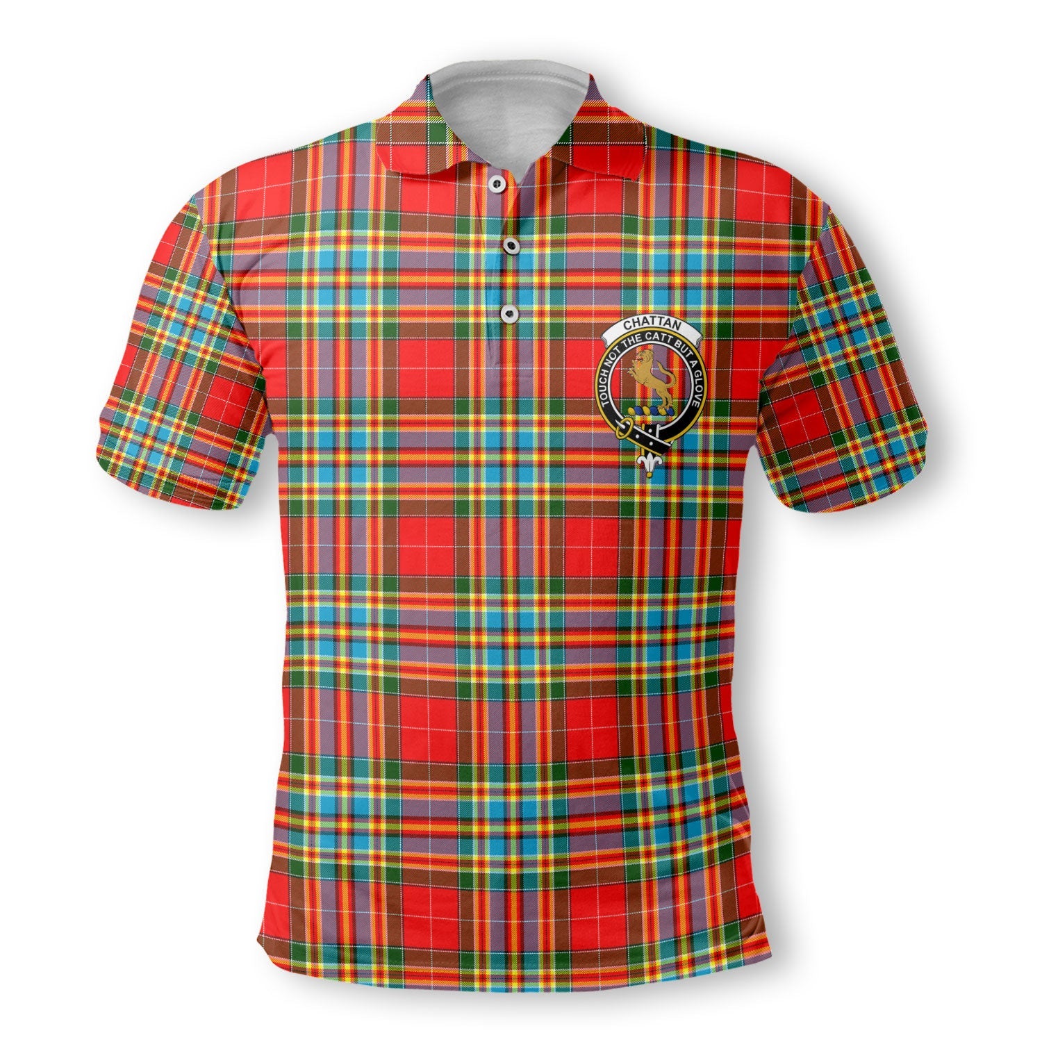 Clan Chattan Tartan Golf Men Polo Shirt Crest And Plaid Basic Style