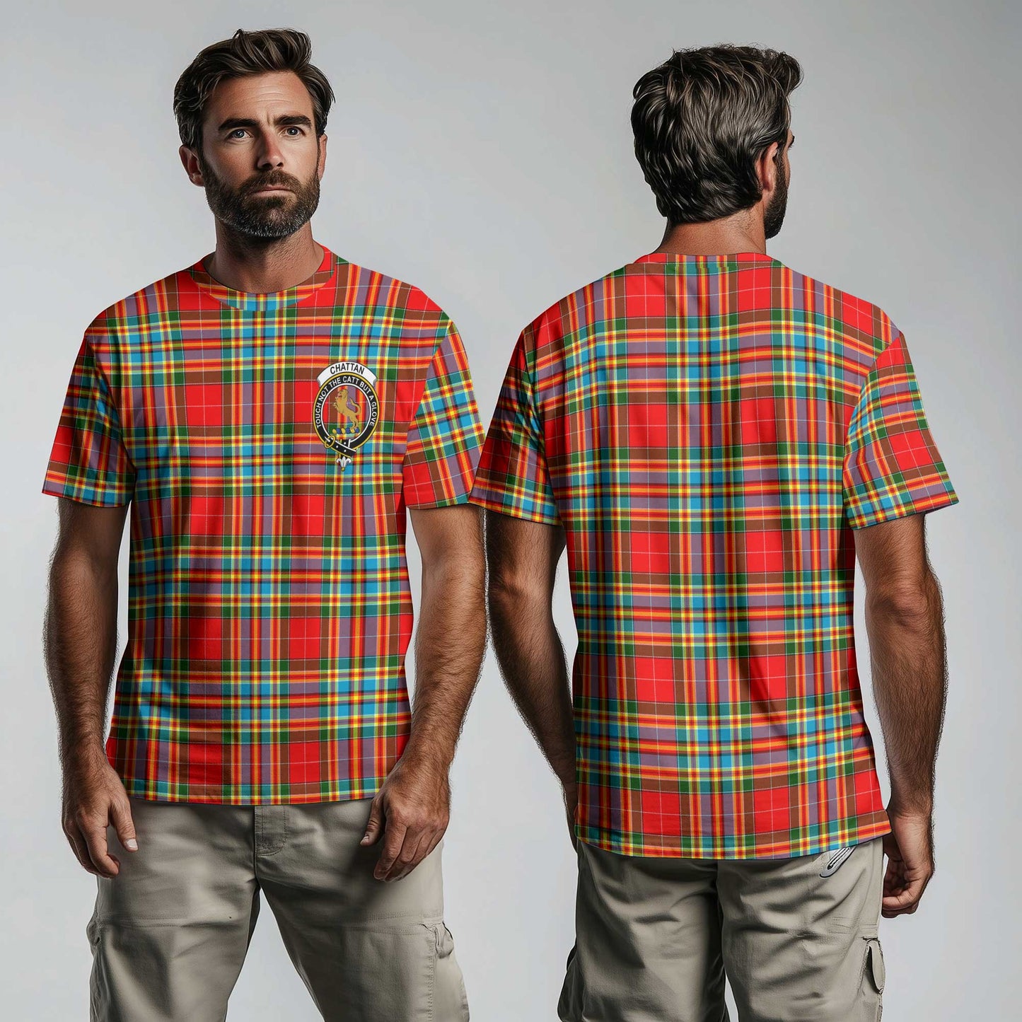 Clan Chattan Tartan Men T Shirt Crest And Plaid Basic Style