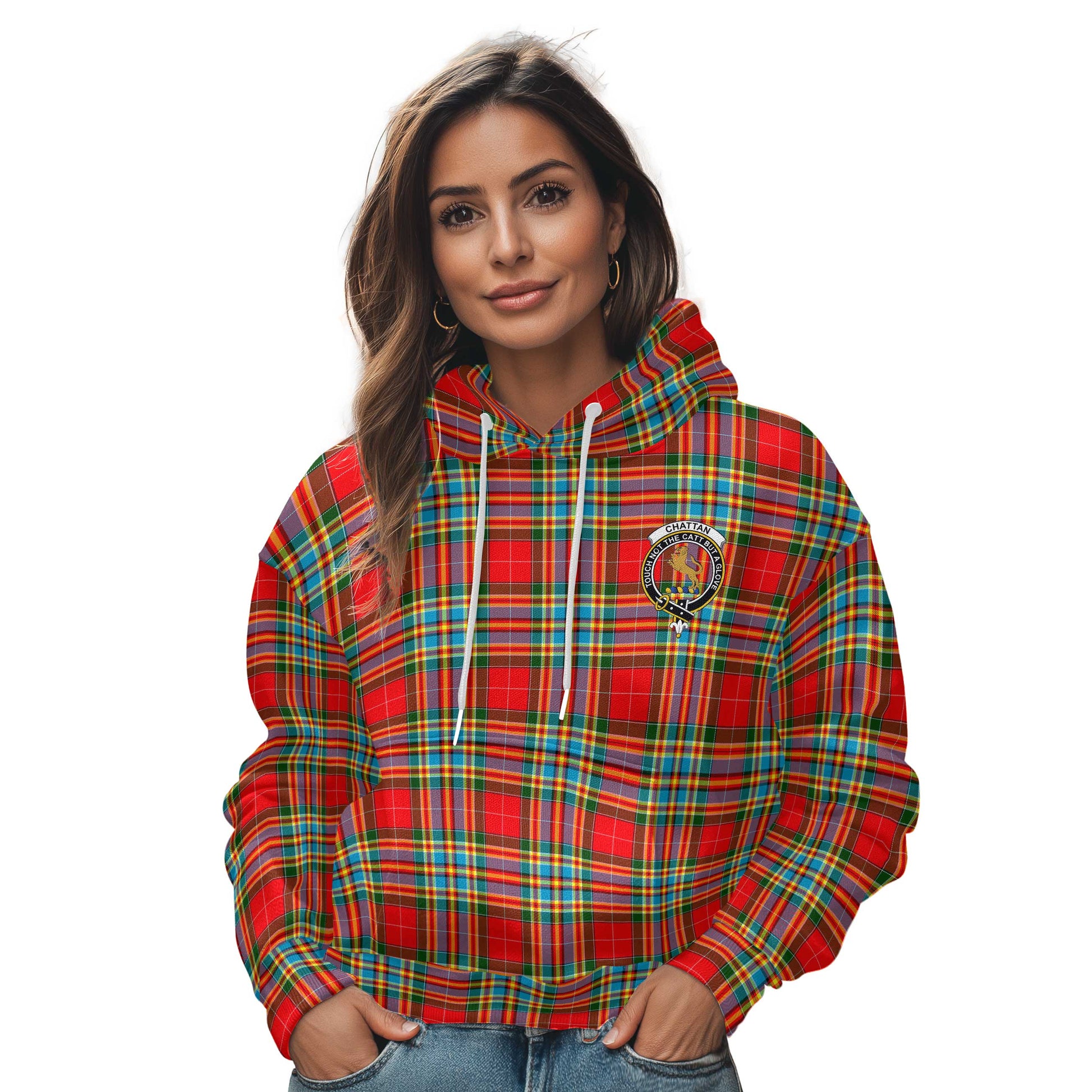 Clan Chattan Tartan Women Hoodie Crest And Plaid Basic Style