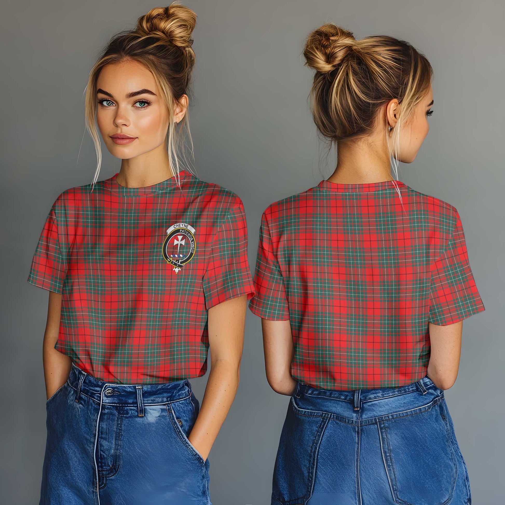 Clan Cheyne Tartan Women T Shirt Crest And Plaid Basic Style