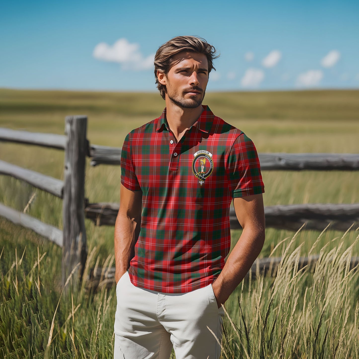 Clan Chisholm Tartan Golf Men Polo Shirt Crest And Plaid Basic Style