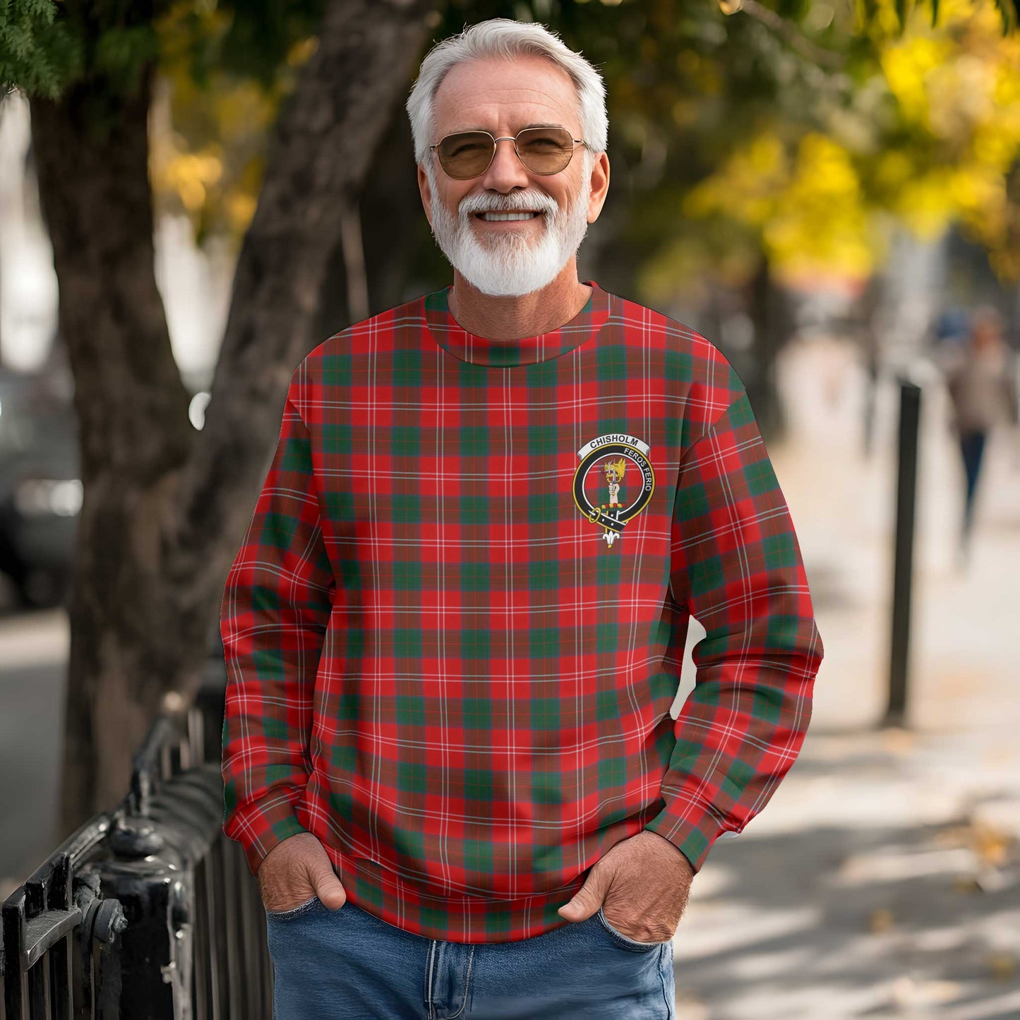 Clan Chisholm Tartan Men Sweatshirt Crest And Plaid Basic Style