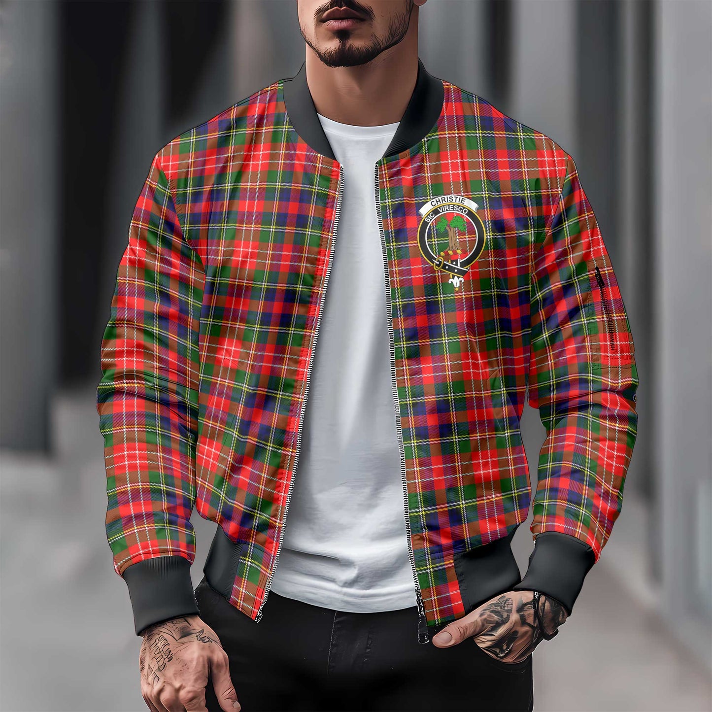 Clan Christie Tartan Men Bomber Jacket Crest And Plaid Basic Style