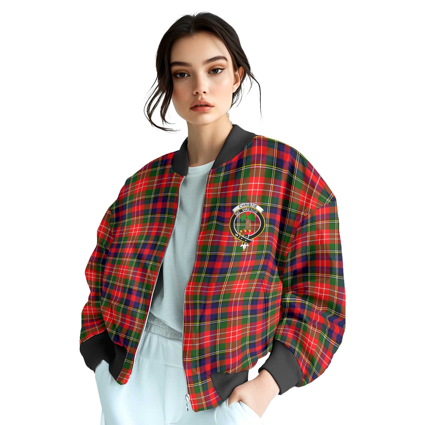 Clan Christie Tartan Women Bomber Jacket Crest And Plaid Basic Style