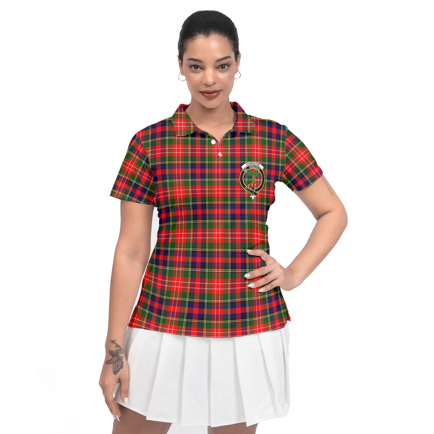 Clan Christie Tartan Women Polo Shirt Crest And Plaid Basic Style