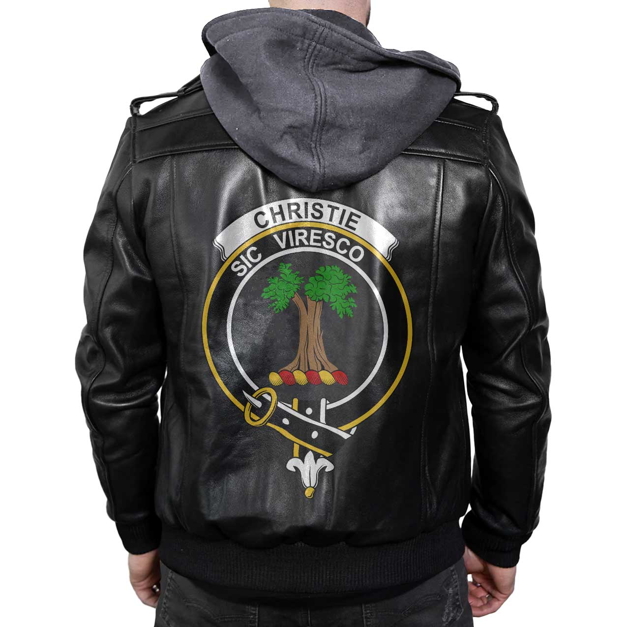 Clan Christie Tartan Zip Leather Jacket Crest And Plaid Basic Style