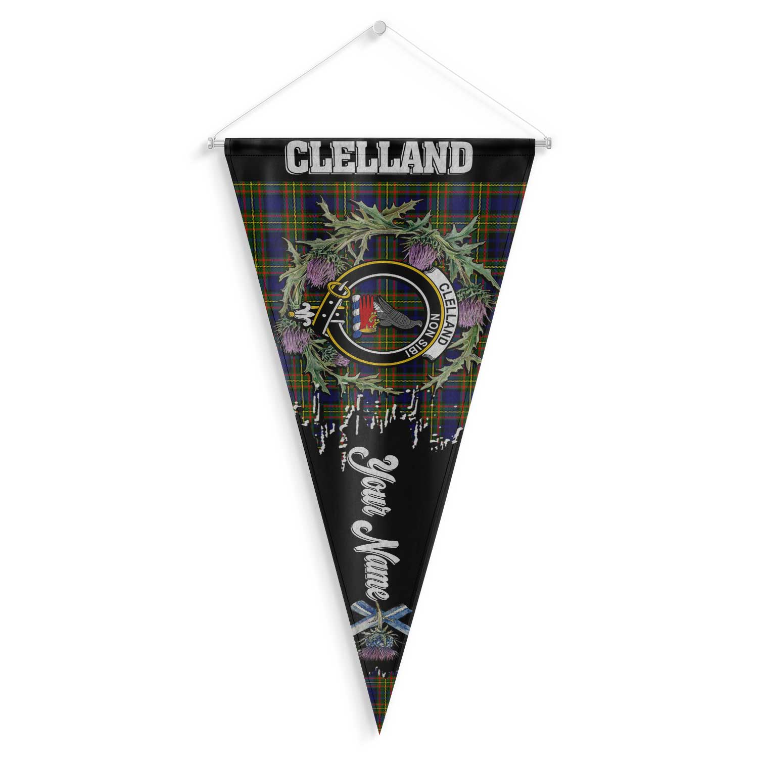Clan Clelland Tartan Felt Pennant Crest And Plaid Basic Style