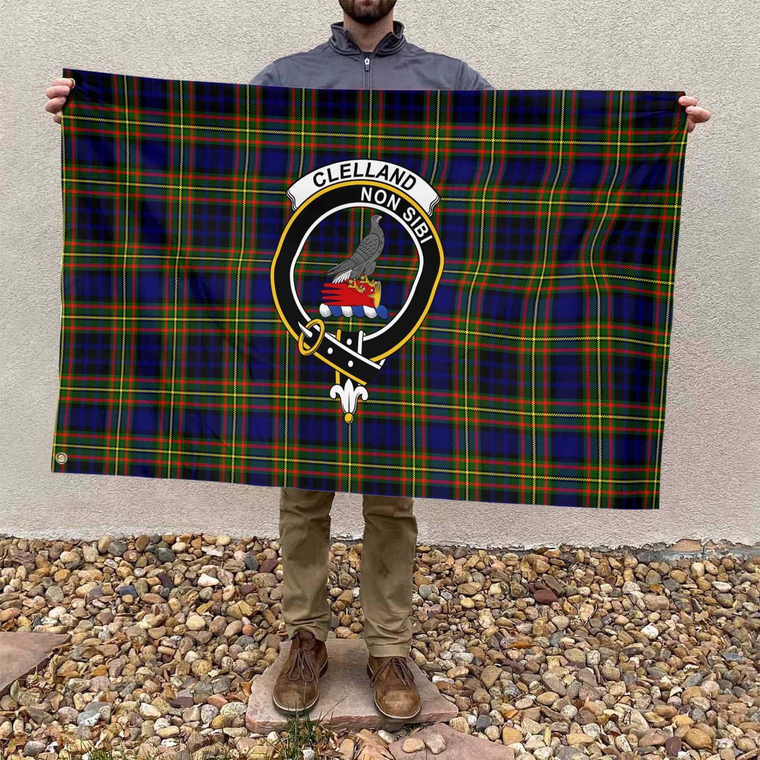 Clan Clelland Tartan Flag Crest And Plaid Basic Style