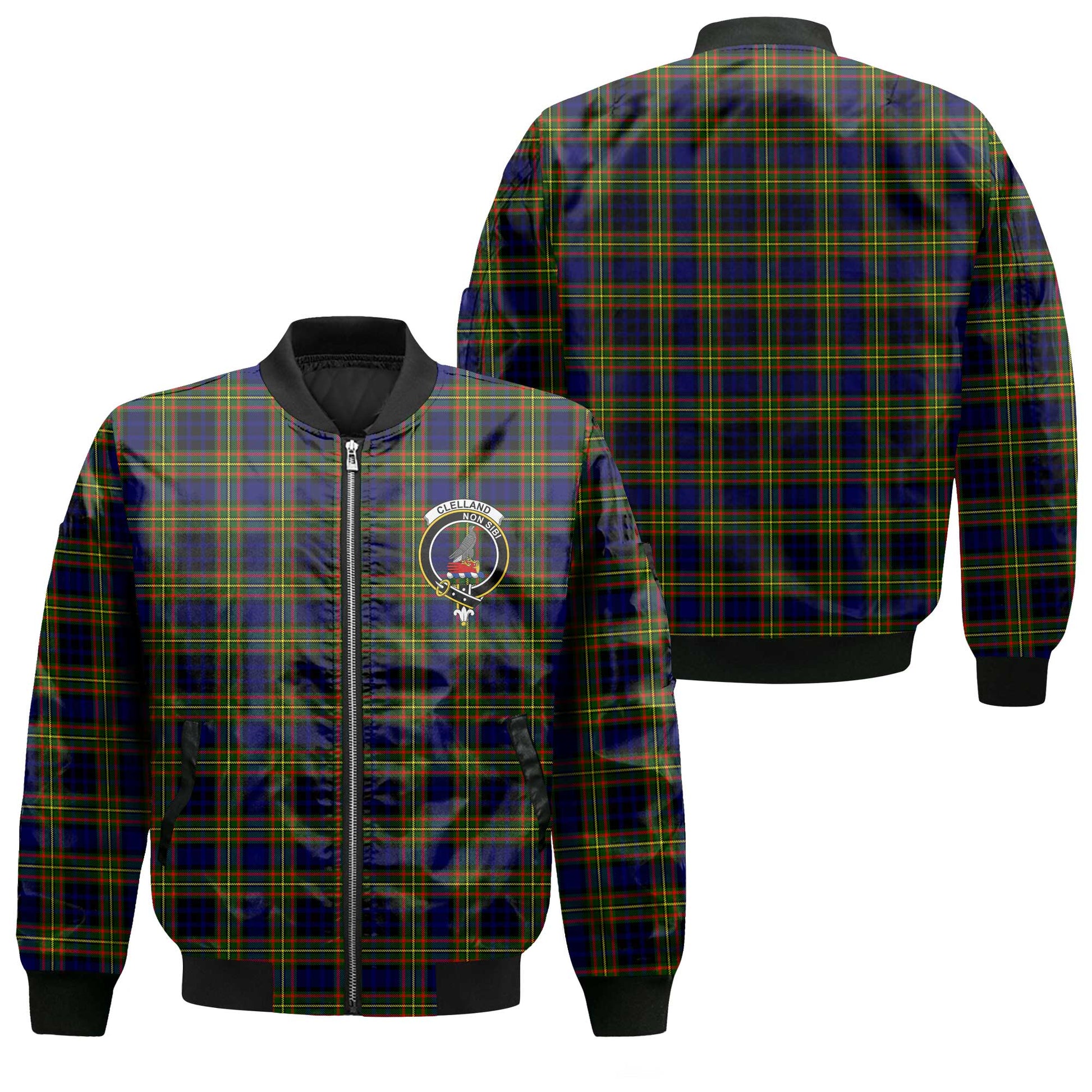 Clan Clelland Tartan Men Bomber Jacket Crest And Plaid Basic Style