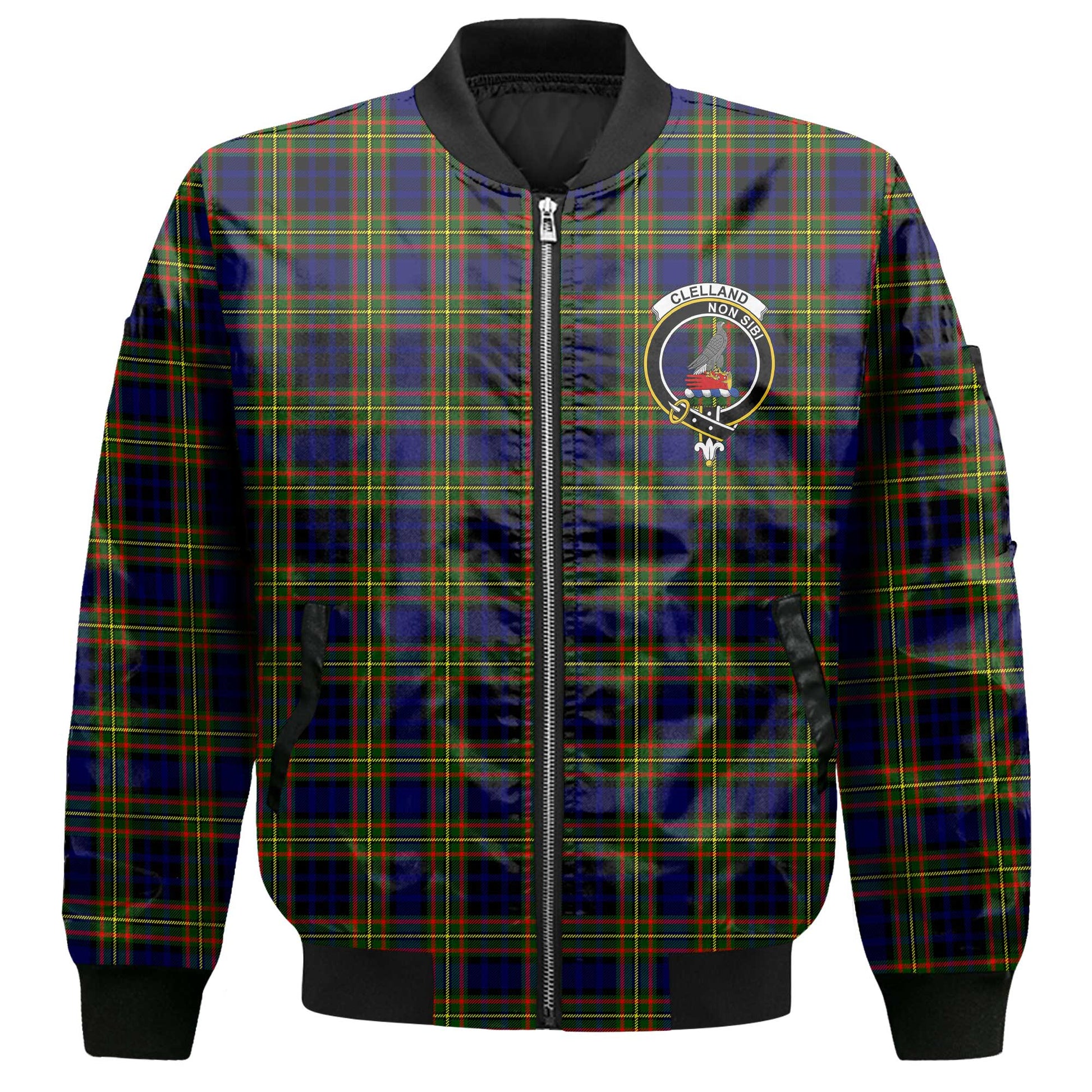 Clan Clelland Tartan Men Bomber Jacket Crest And Plaid Basic Style