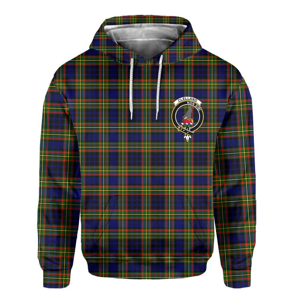 Clan Clelland Tartan Men Hoodie Crest And Plaid Basic Style