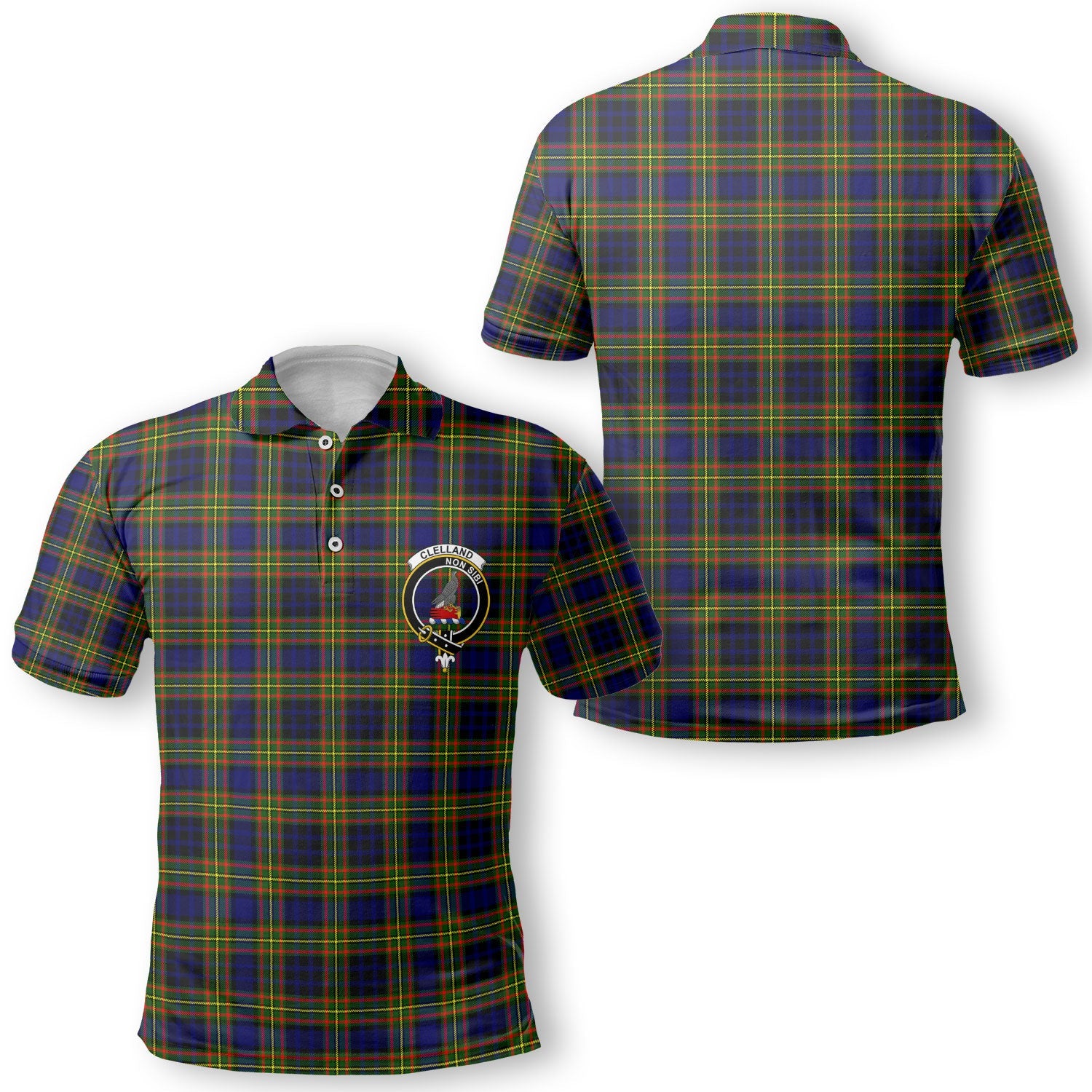 Clan Clelland Tartan Men Polo Shirt Crest And Plaid Basic Style