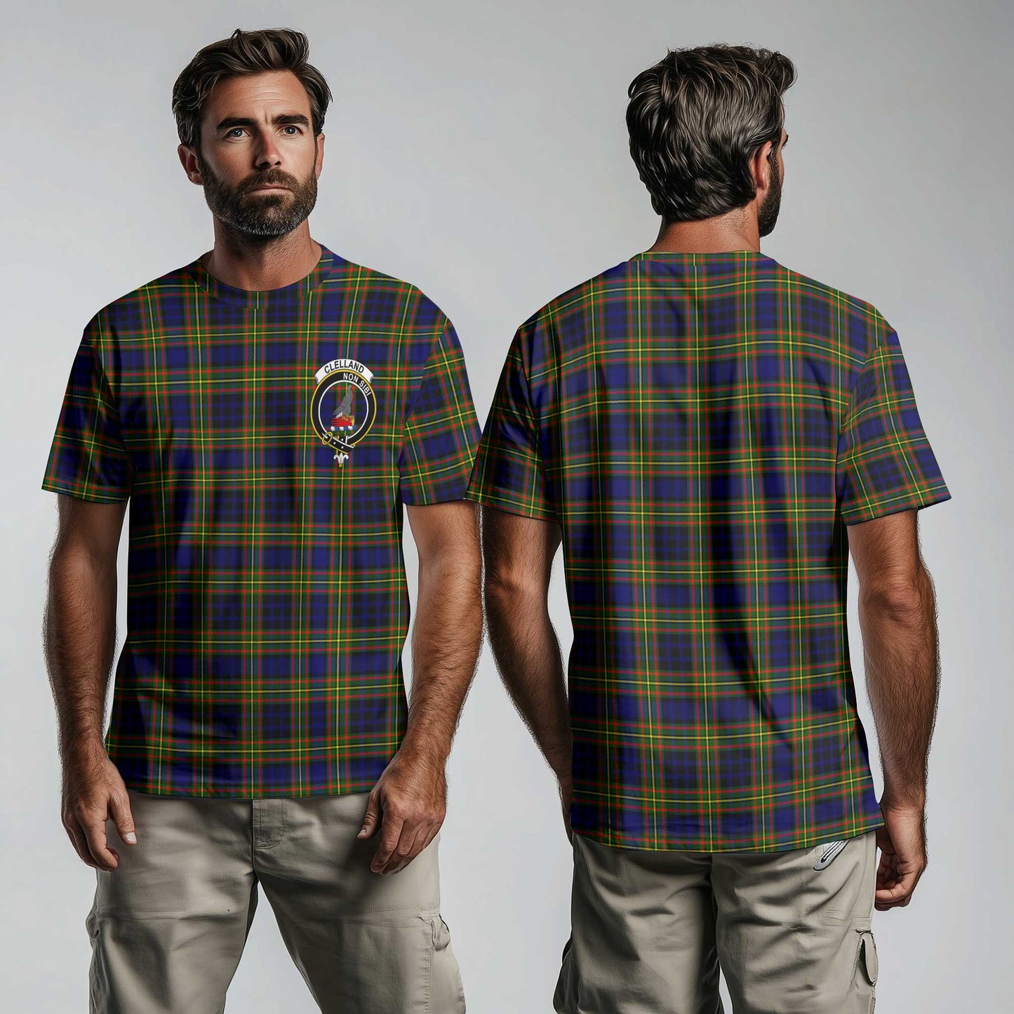 Clan Clelland Tartan Men T Shirt Crest And Plaid Basic Style