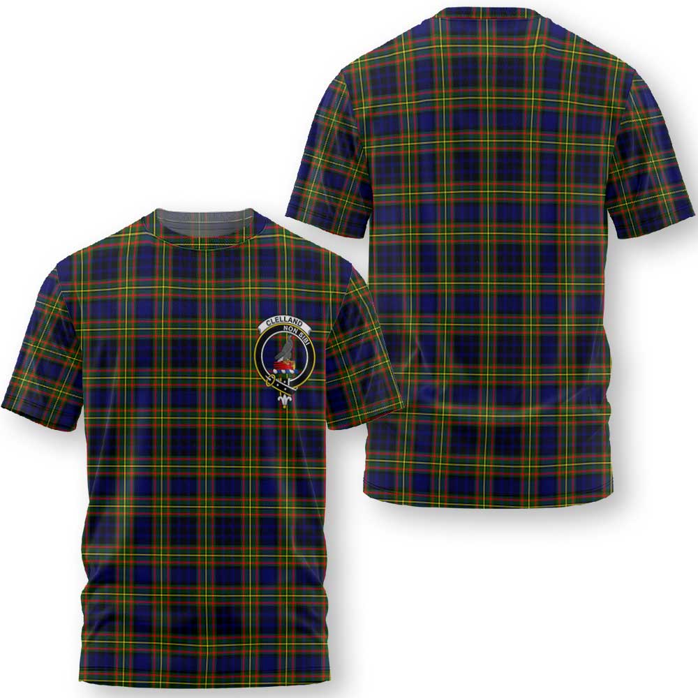 Clan Clelland Tartan Men T Shirt Crest And Plaid Basic Style