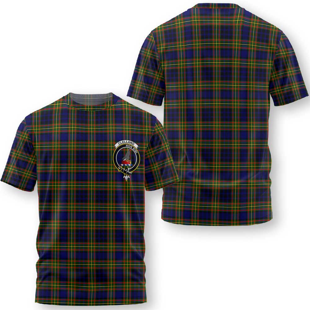 Clan Clelland Tartan Men T Shirt Crest And Plaid Basic Style