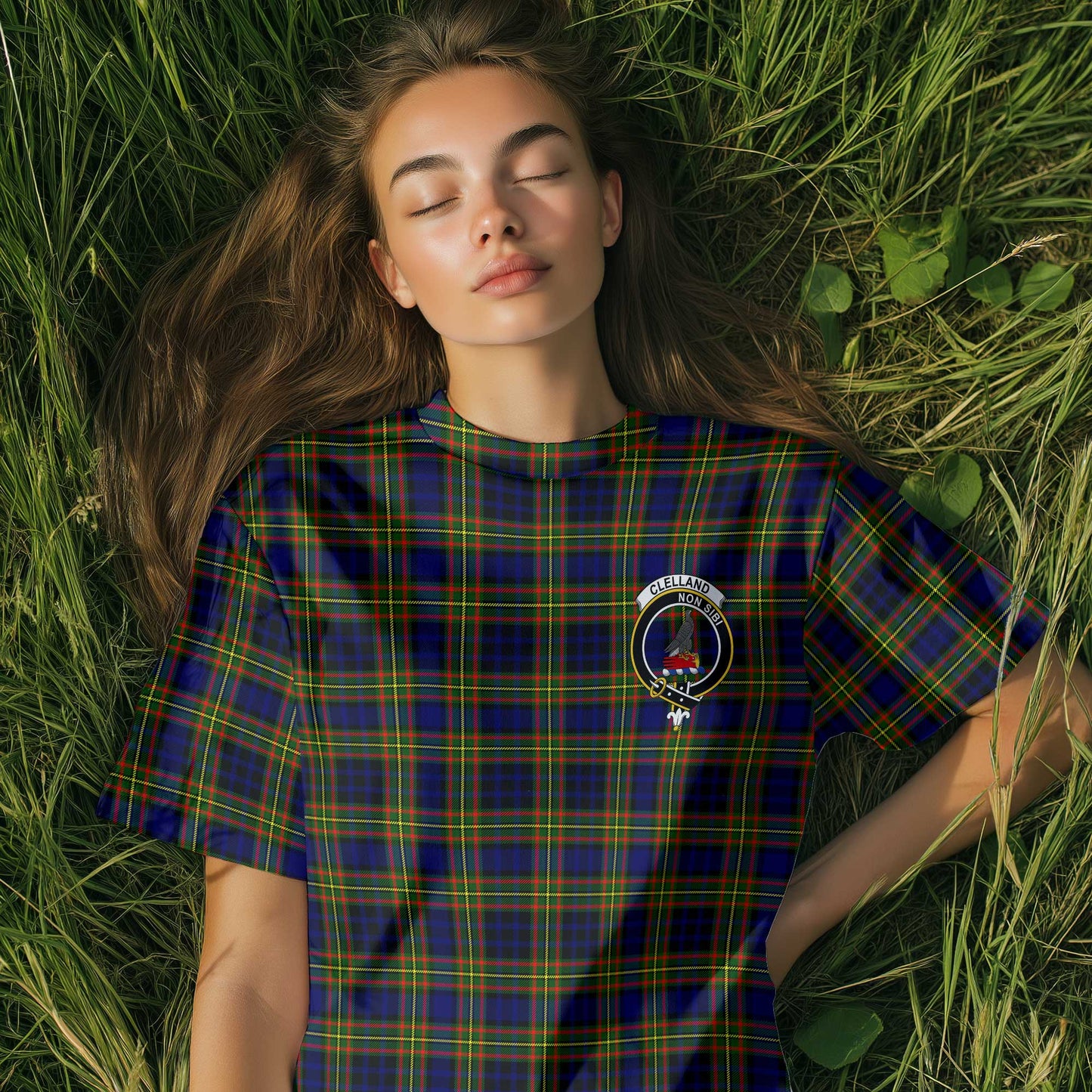 Clan Clelland Tartan Women T Shirt Crest And Plaid Basic Style