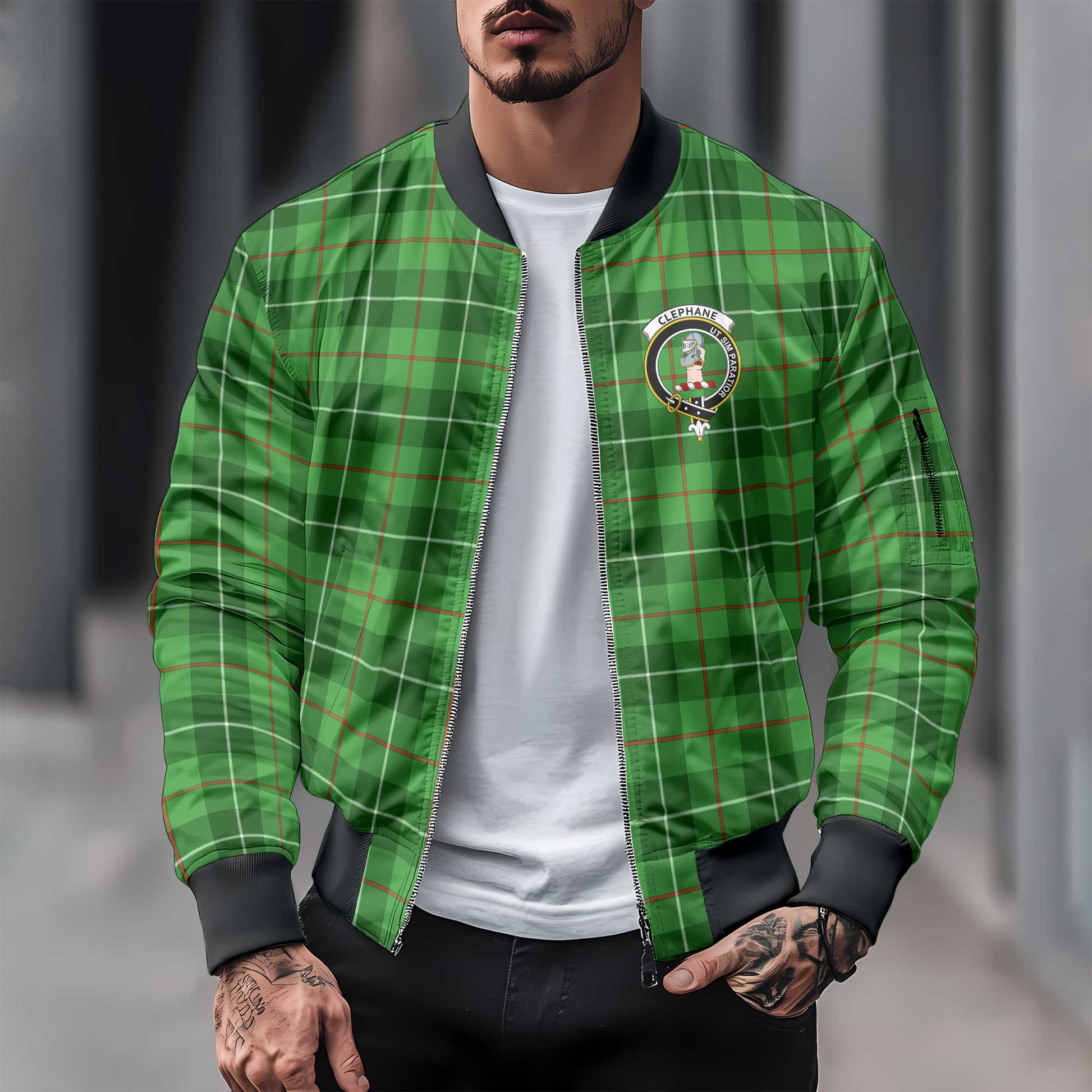 Clan Clephane Tartan Men Bomber Jacket Crest And Plaid Basic Style