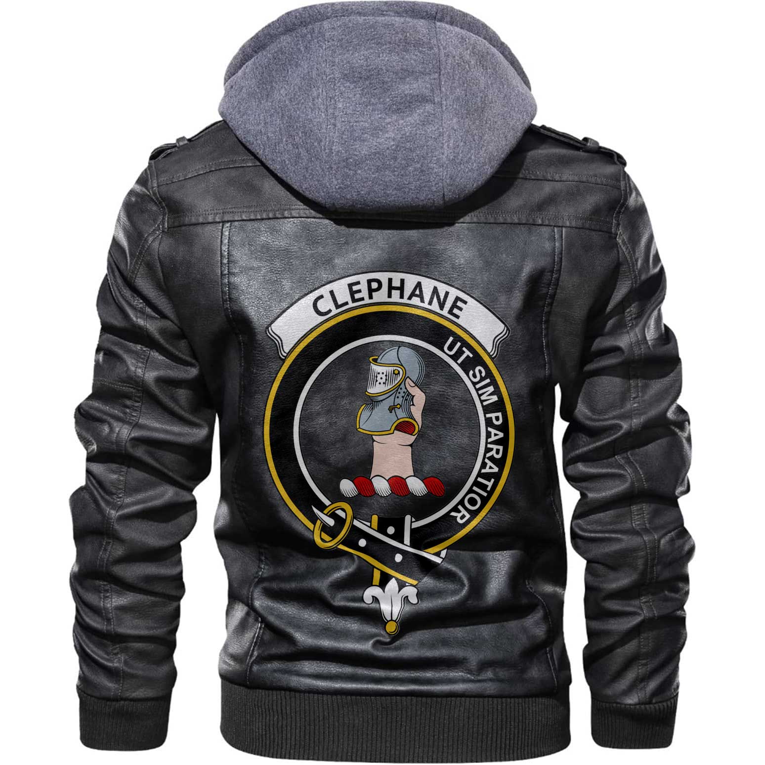 Clan Clephane Or Clephan Tartan Zip Leather Jacket Crest And Plaid Basic Style