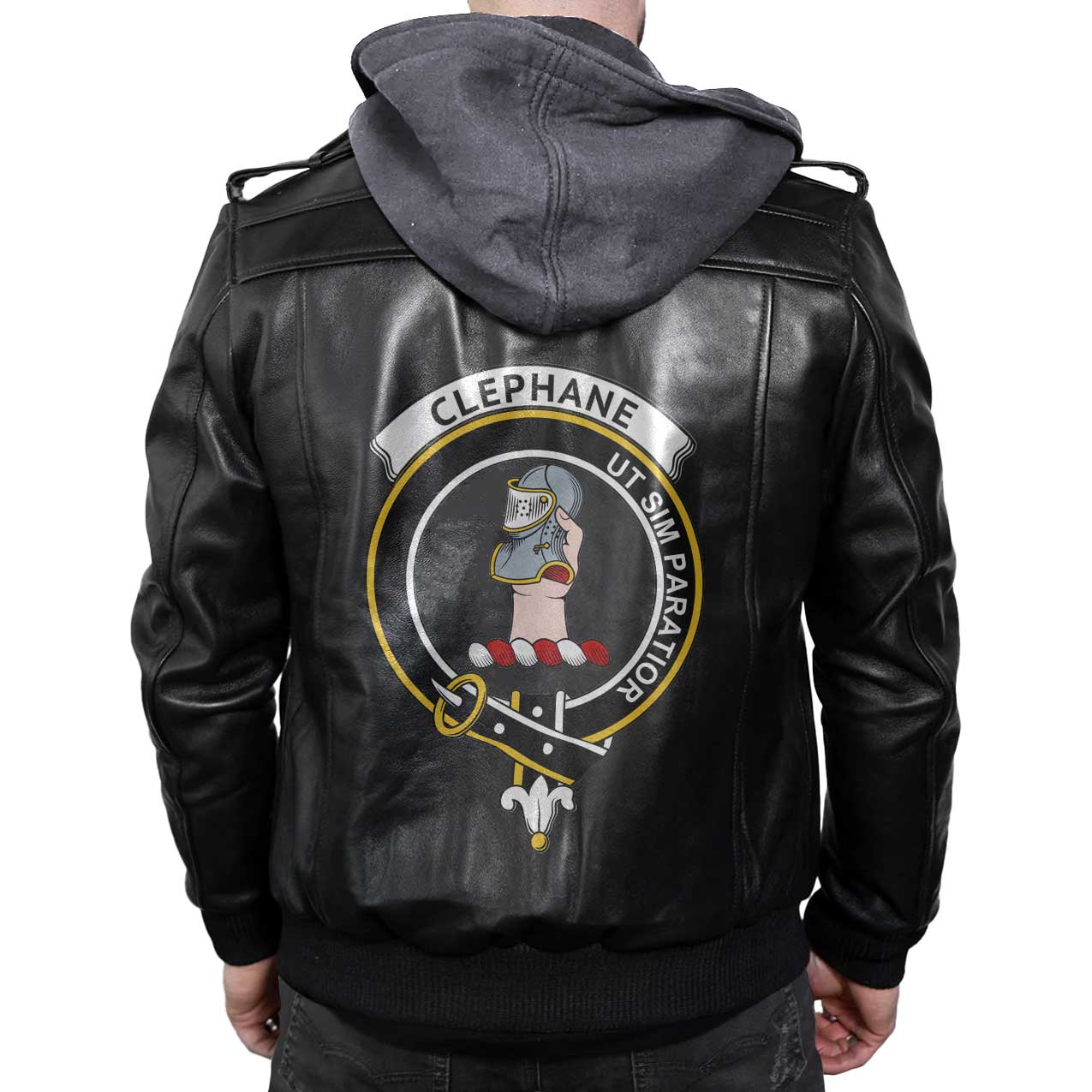 Clan Clephane Or Clephan Tartan Zip Leather Jacket Crest And Plaid Basic Style
