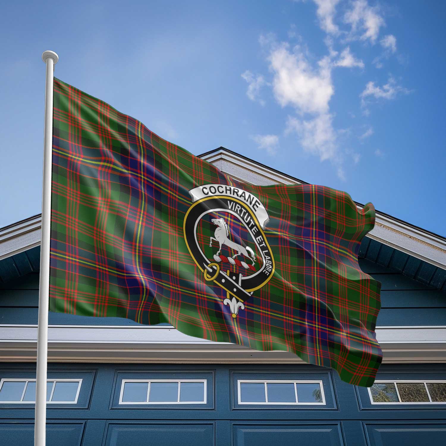 Clan Cochrane Tartan Flag Crest And Plaid Basic Style