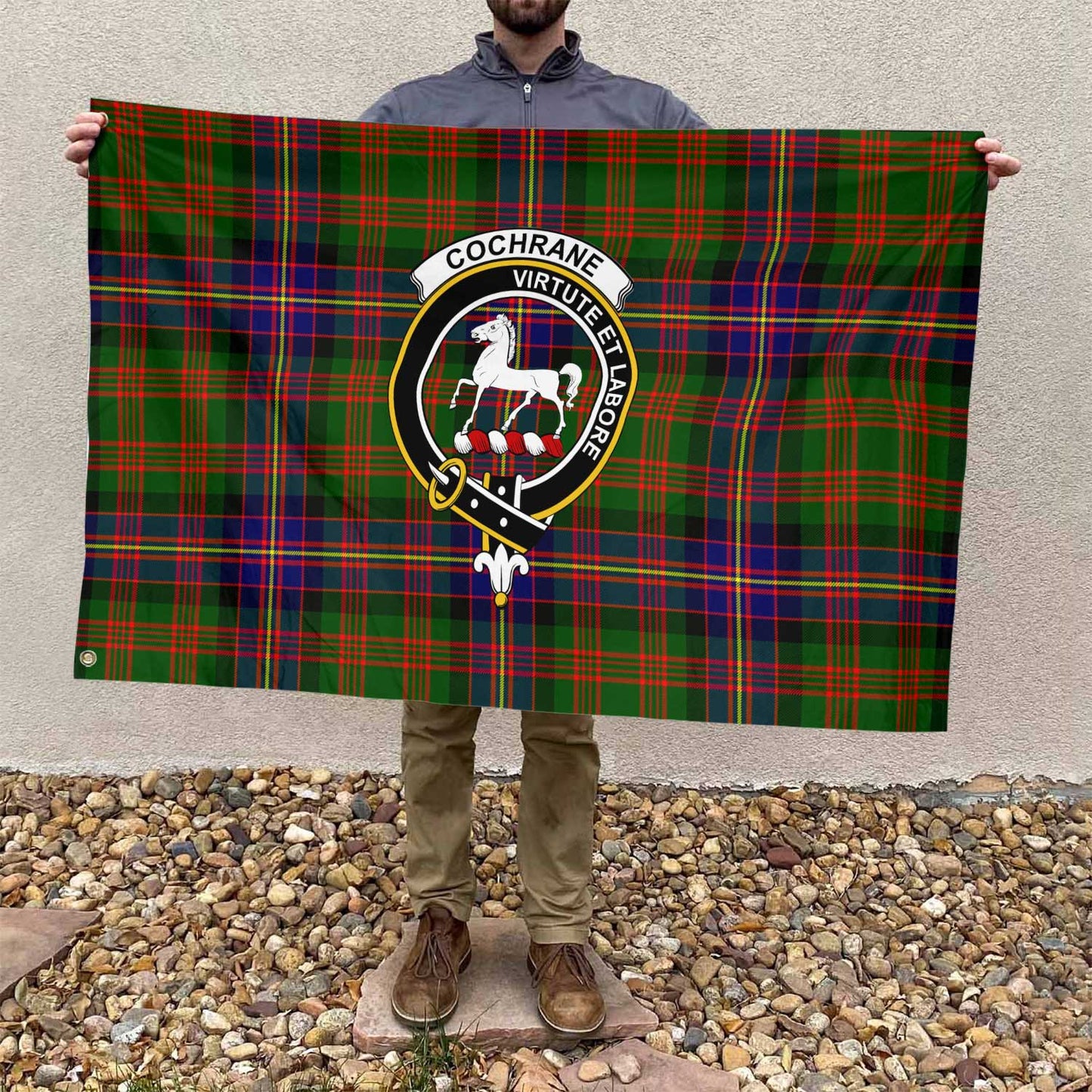 Clan Cochrane Tartan Flag Crest And Plaid Basic Style