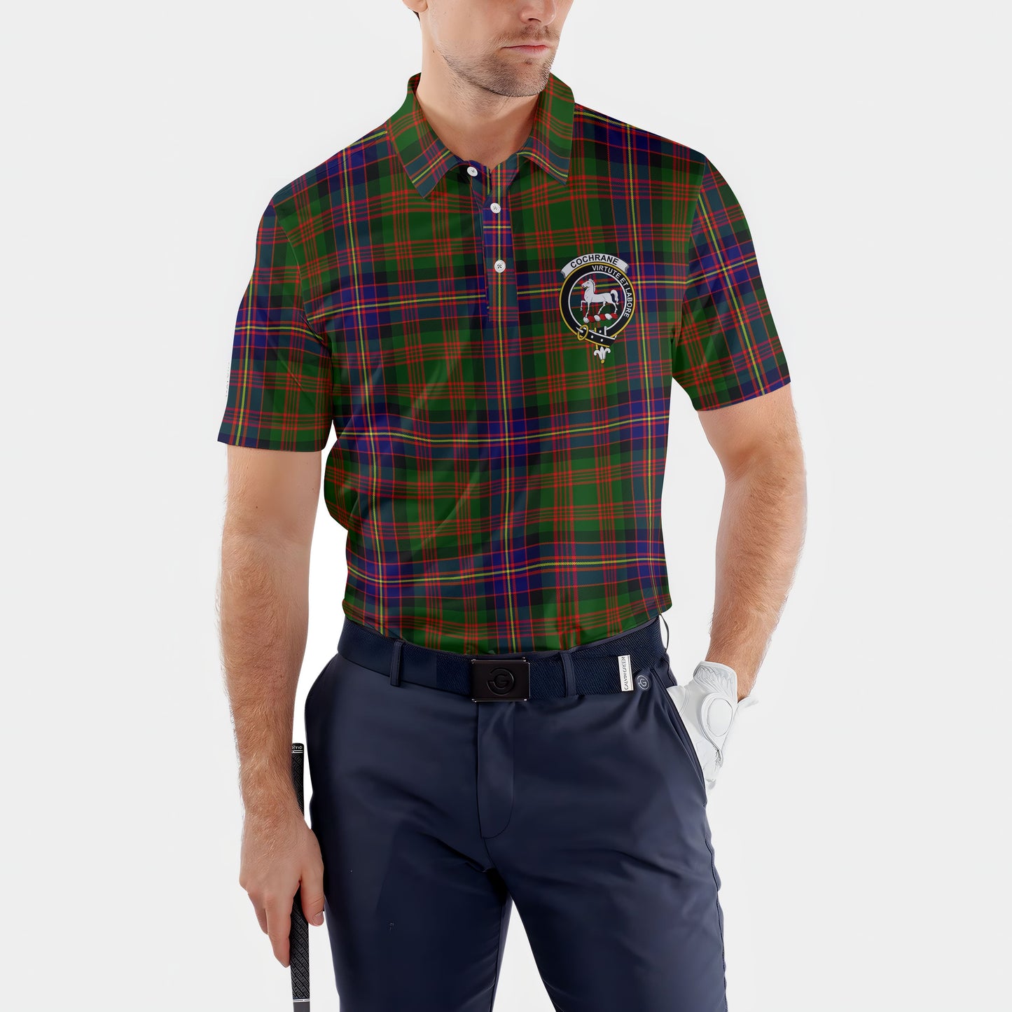 Clan Cochrane Tartan Golf Men Polo Shirt Crest And Plaid Basic Style