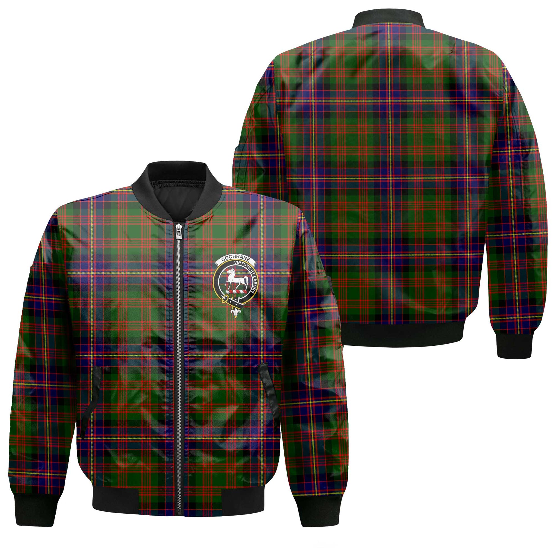 Clan Cochrane Tartan Men Bomber Jacket Crest And Plaid Basic Style